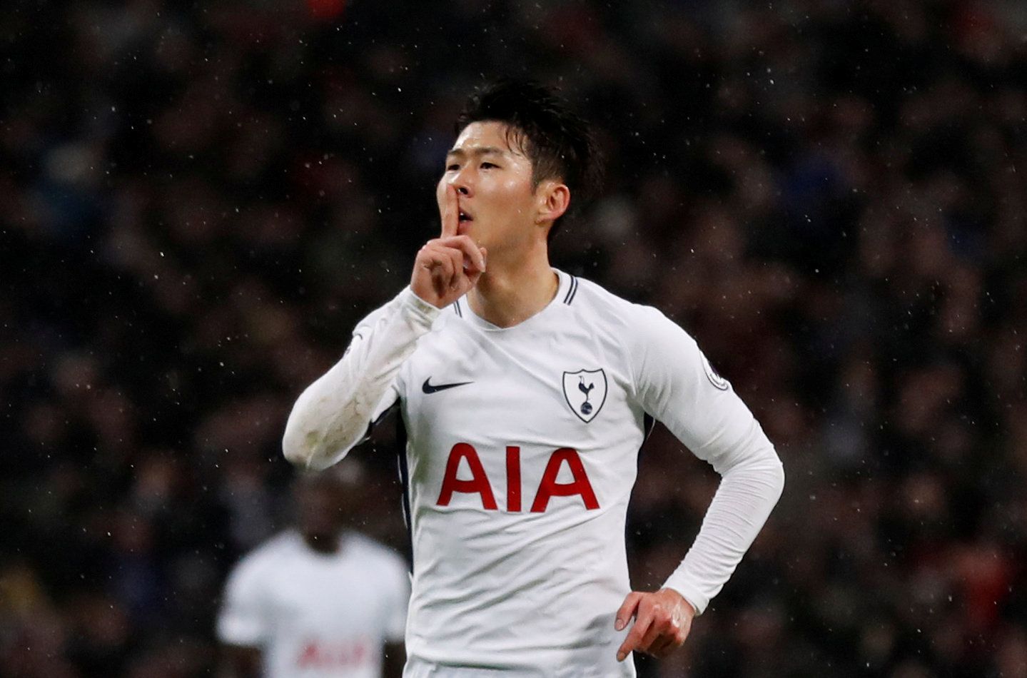 Soccer Football - Premier League - Tottenham Hotspur vs West Ham United - Wembley Stadium, London, Britain - January 4, 2018   Tottenham's Son Heung-min celebrates scoring their first goal    Action Images via Reuters/Matthew Childs    EDITORIAL USE ONLY. No use with unauthorized audio, video, data, fixture lists, club/league logos or "live" services. Online in-match use limited to 75 images, no video emulation. No use in betting, games or single club/league/player publications.  Please contact 