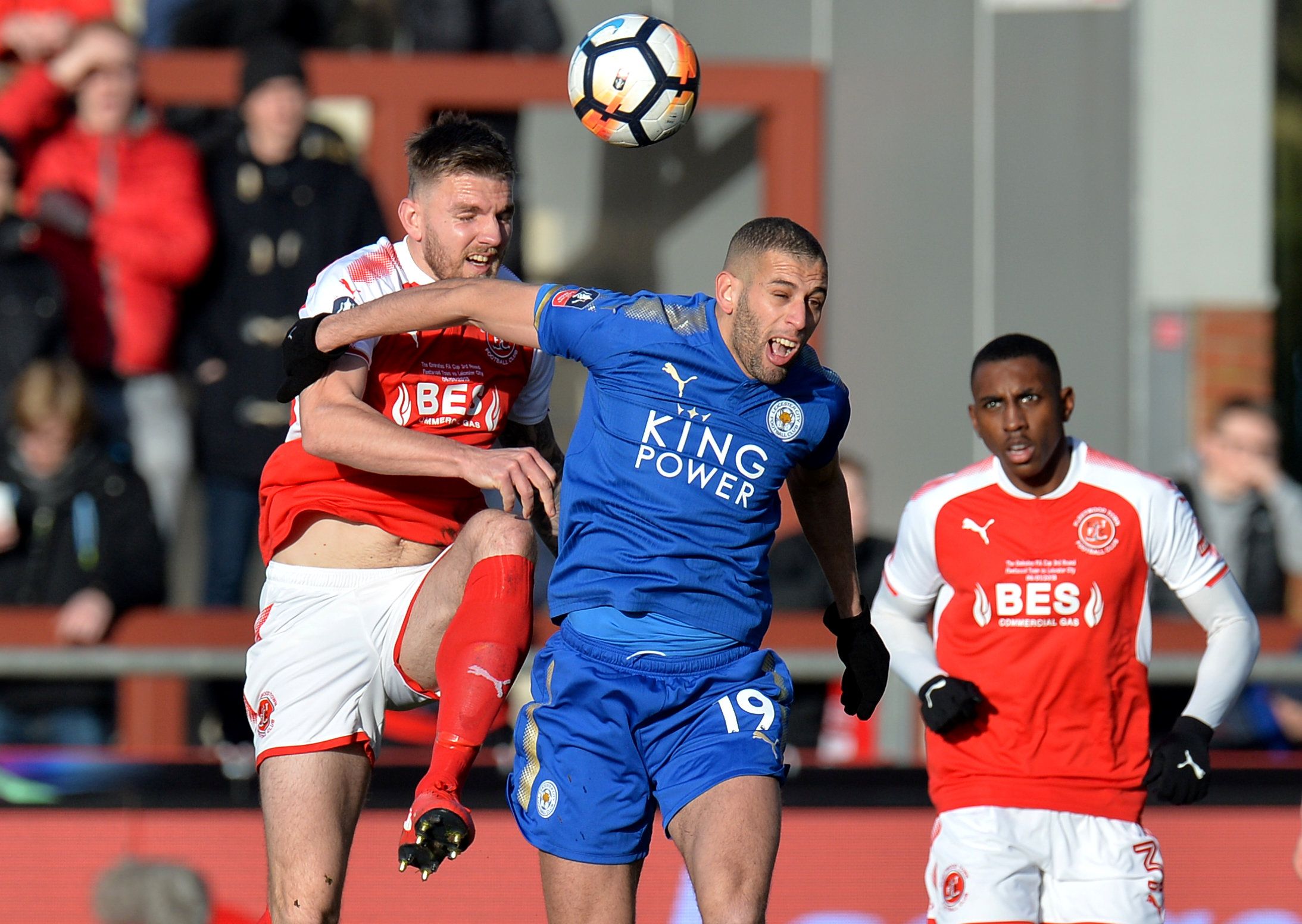 Soccer Football - FA Cup Third Round - Fleetwood Town vs Leicester City - Highbury Stadium, Fleetwood, Britain - January 6, 2018   Leicester City's Islam Slimani in action with Fleetwood Town’s Ashley Eastham    REUTERS/Peter Powell