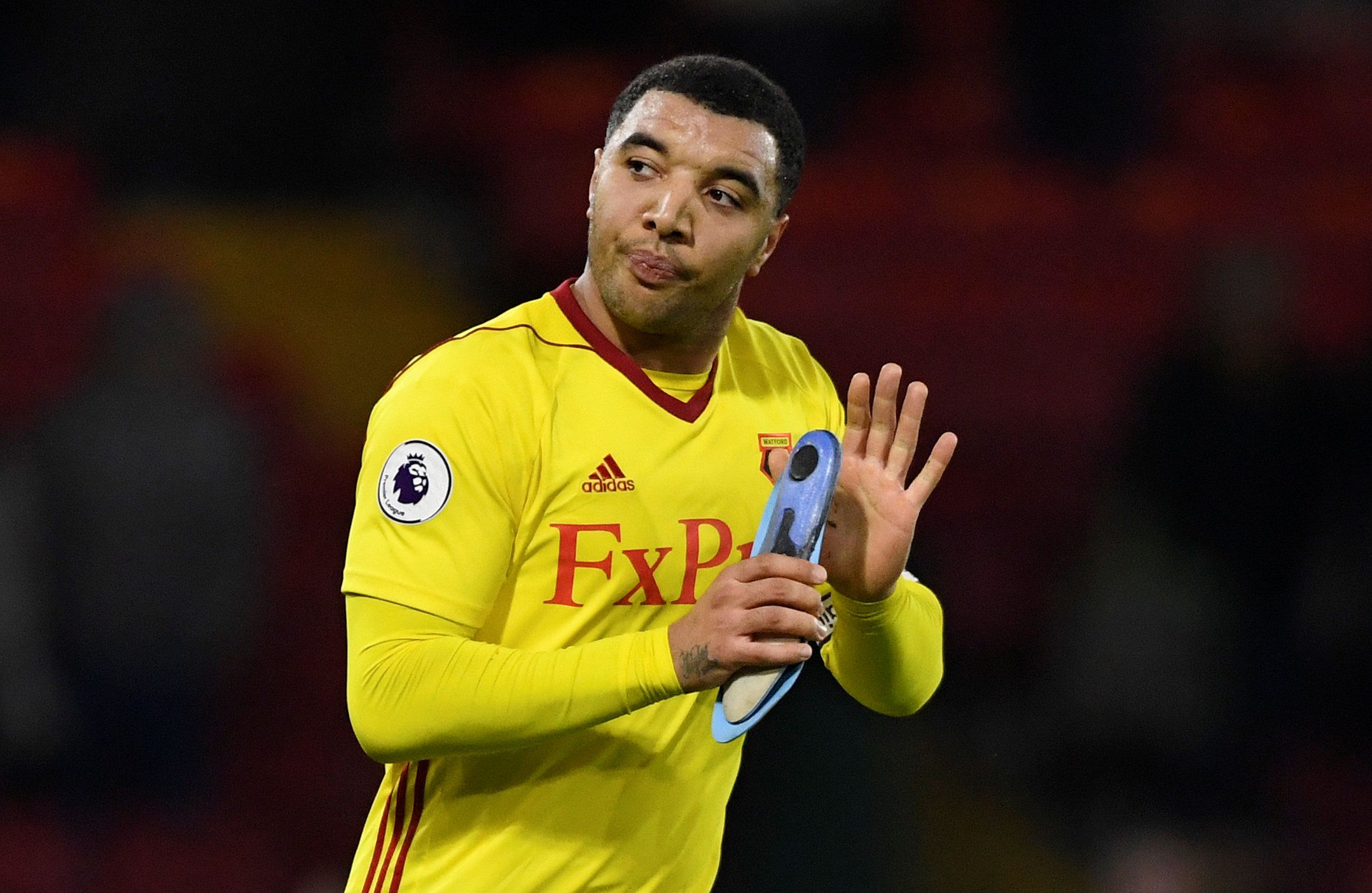 Soccer Football - Premier League - Watford vs Southampton - Vicarage Road, Watford, Britain - January 13, 2018   Watford's Troy Deeney applauds the fans at the end of the match    Action Images via Reuters/Tony O'Brien    EDITORIAL USE ONLY. No use with unauthorized audio, video, data, fixture lists, club/league logos or "live" services. Online in-match use limited to 75 images, no video emulation. No use in betting, games or single club/league/player publications.  Please contact your account r