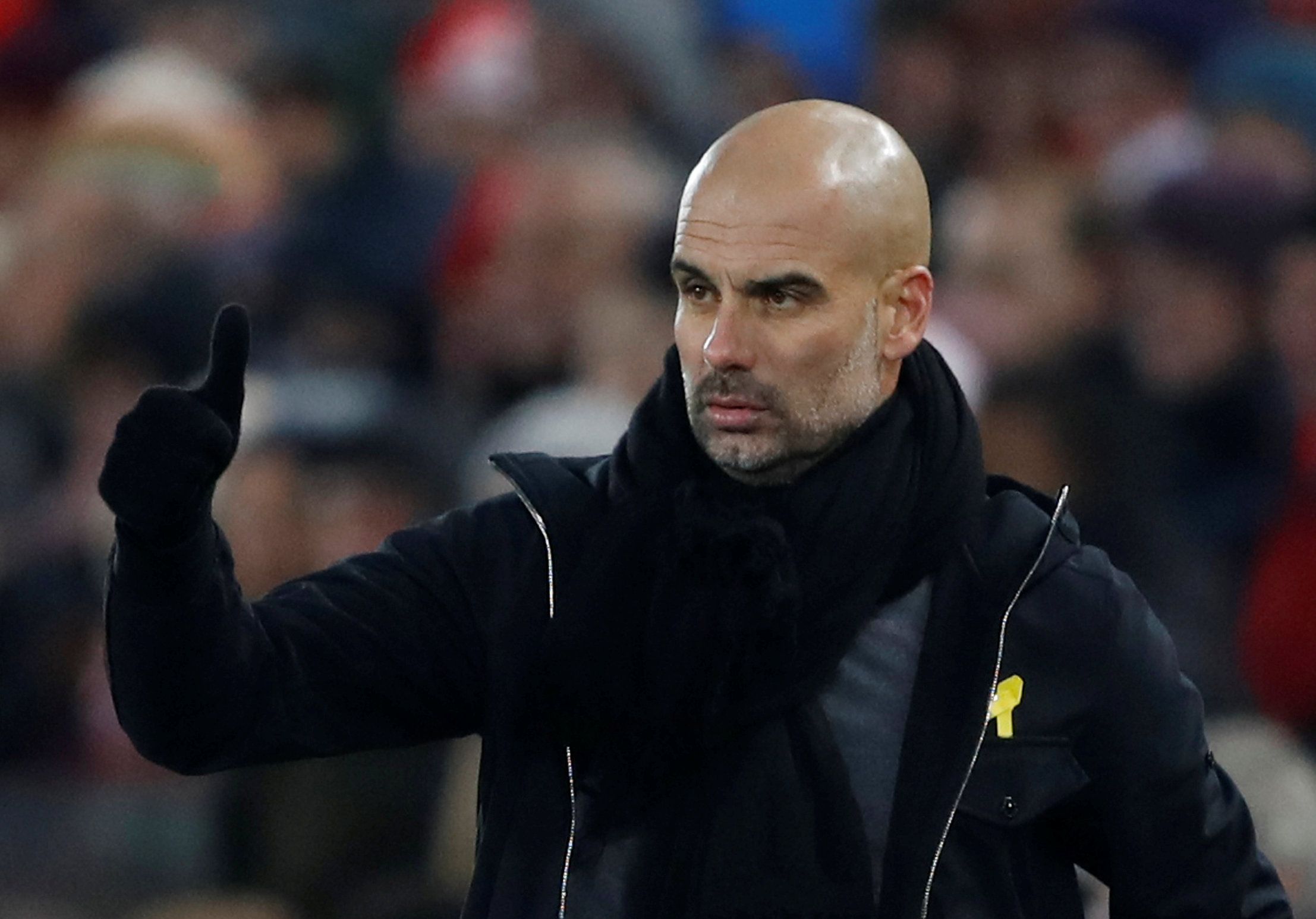 Soccer Football - Premier League - Liverpool vs Manchester City - Anfield, Liverpool, Britain - January 14, 2018   Manchester City manager Pep Guardiola gestures   Action Images via Reuters/Carl Recine    EDITORIAL USE ONLY. No use with unauthorized audio, video, data, fixture lists, club/league logos or 