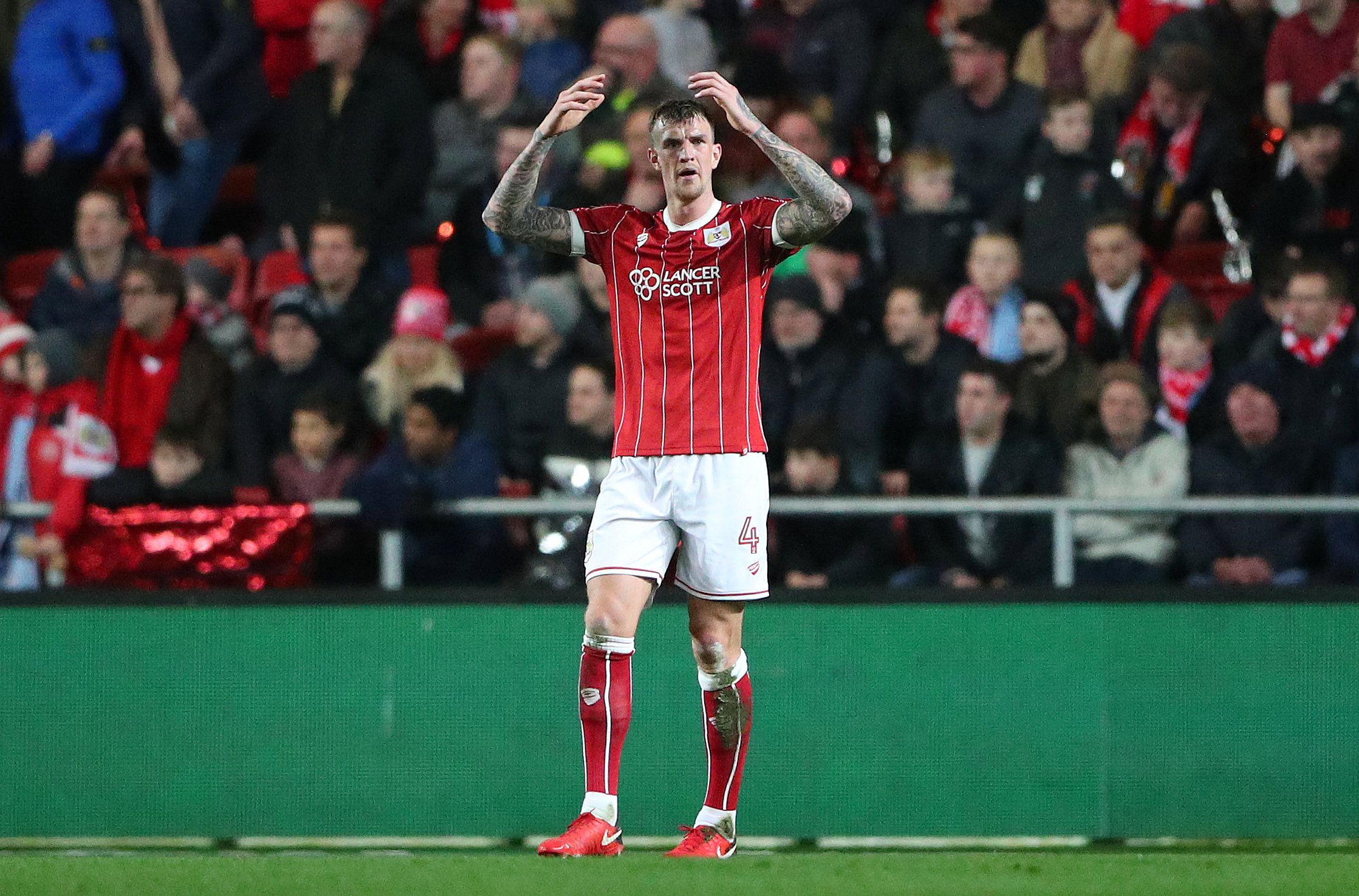 Soccer Football - Carabao Cup Semi Final Second Leg - Bristol City vs Manchester City - Ashton Gate Stadium, Bristol, Britain - January 23, 2018   Bristol City's Aden Flint reacts after conceding their first goal           REUTERS/Hannah Mckay    EDITORIAL USE ONLY. No use with unauthorized audio, video, data, fixture lists, club/league logos or 