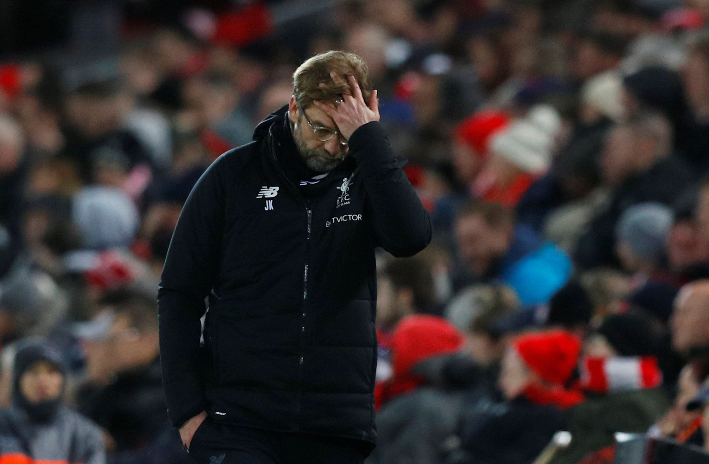 Soccer Football - FA Cup Fourth Round - Liverpool vs West Bromwich Albion - Anfield, Liverpool, Britain - January 27, 2018   Liverpool manager Juergen Klopp reacts   REUTERS/Phil Noble