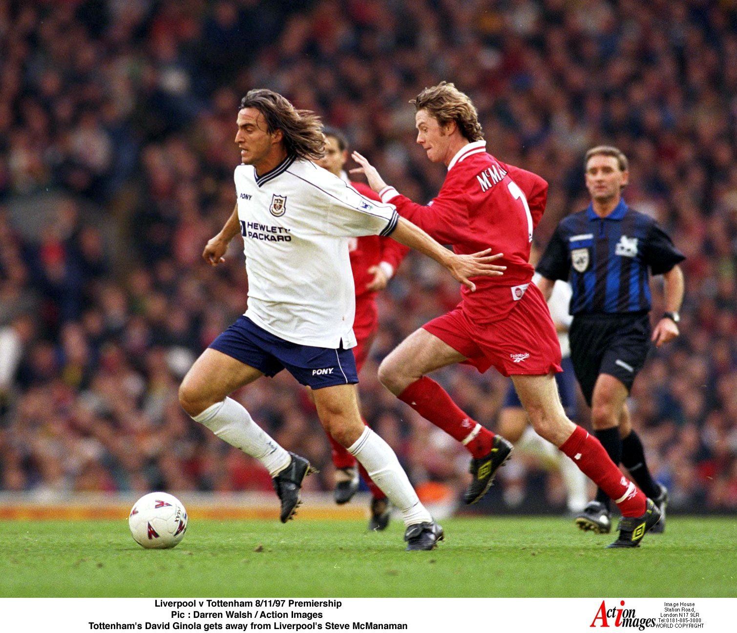 Liverpool v Tottenham 8/11/97 Premiership 
Pic : Darren Walsh / Action Images  
Tottenham's David Ginola gets away from Liverpool's Steve McManaman 
Tottenham Hotspur