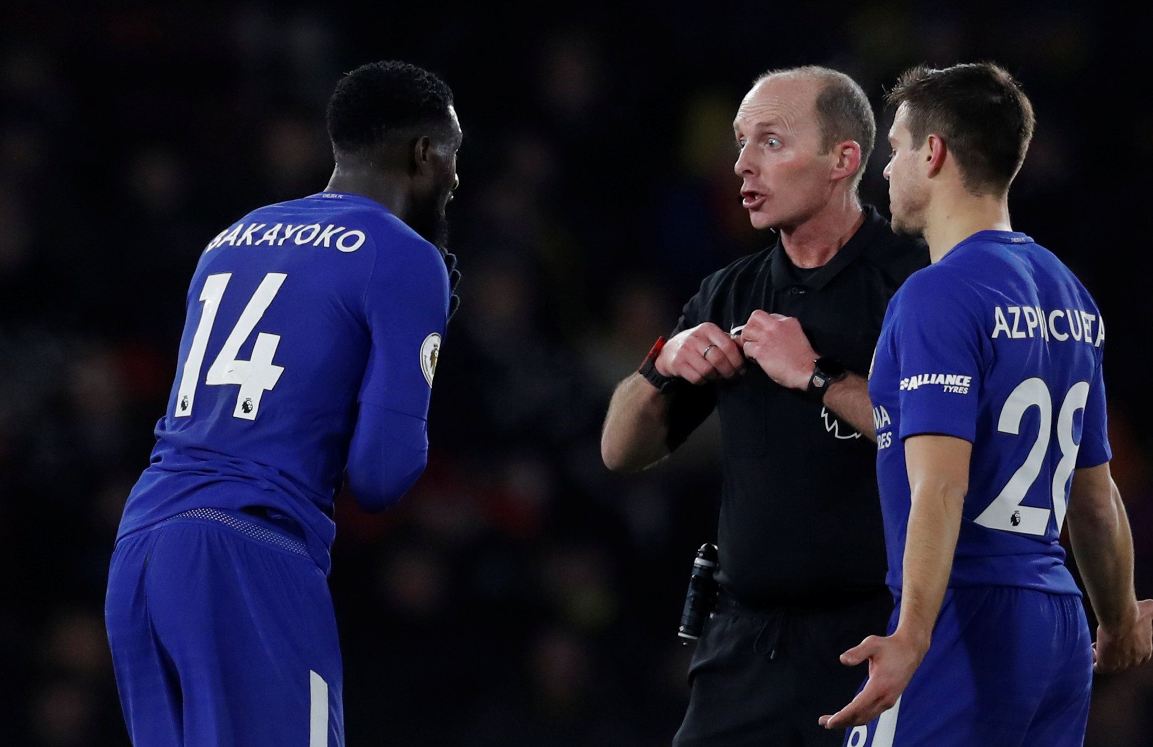 Soccer Football - Premier League - Watford vs Chelsea - Vicarage Road, Watford, Britain - February 5, 2018   Chelsea's Tiemoue Bakayoko reacts as he is sent off by Mike Dean         Action Images via Reuters/Andrew Couldridge    EDITORIAL USE ONLY. No use with unauthorized audio, video, data, fixture lists, club/league logos or "live" services. Online in-match use limited to 75 images, no video emulation. No use in betting, games or single club/league/player publications.  Please contact your ac