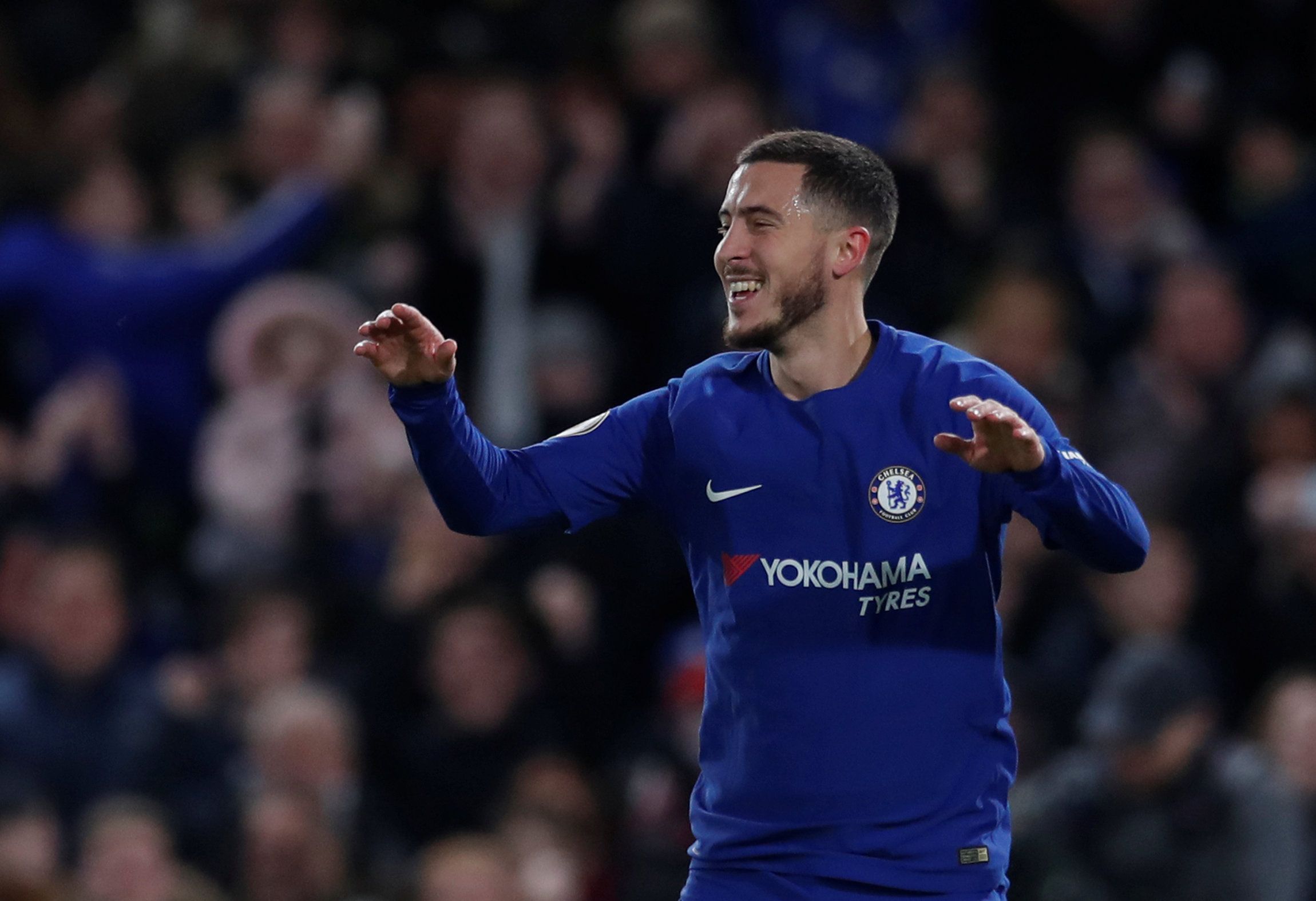 Soccer Football - Premier League - Chelsea vs West Bromwich Albion - Stamford Bridge, London, Britain - February 12, 2018   Chelsea's Eden Hazard celebrates scoring their first goal    Action Images via Reuters/Andrew Couldridge    EDITORIAL USE ONLY. No use with unauthorized audio, video, data, fixture lists, club/league logos or 