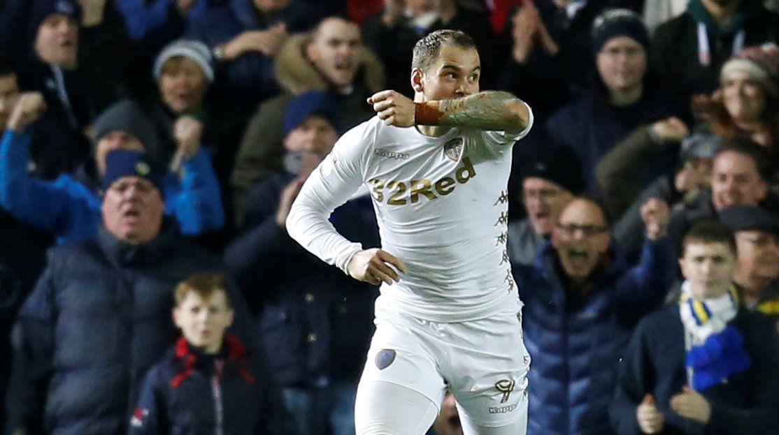 Soccer Football - Championship - Leeds United vs Bristol City - Elland Road, Leeds, Britain - February 18, 2018  Leeds United's Pierre-Michel Lasogga celebrates scoring their first goal  Action Images/Ed Sykes  EDITORIAL USE ONLY. No use with unauthorized audio, video, data, fixture lists, club/league logos or 