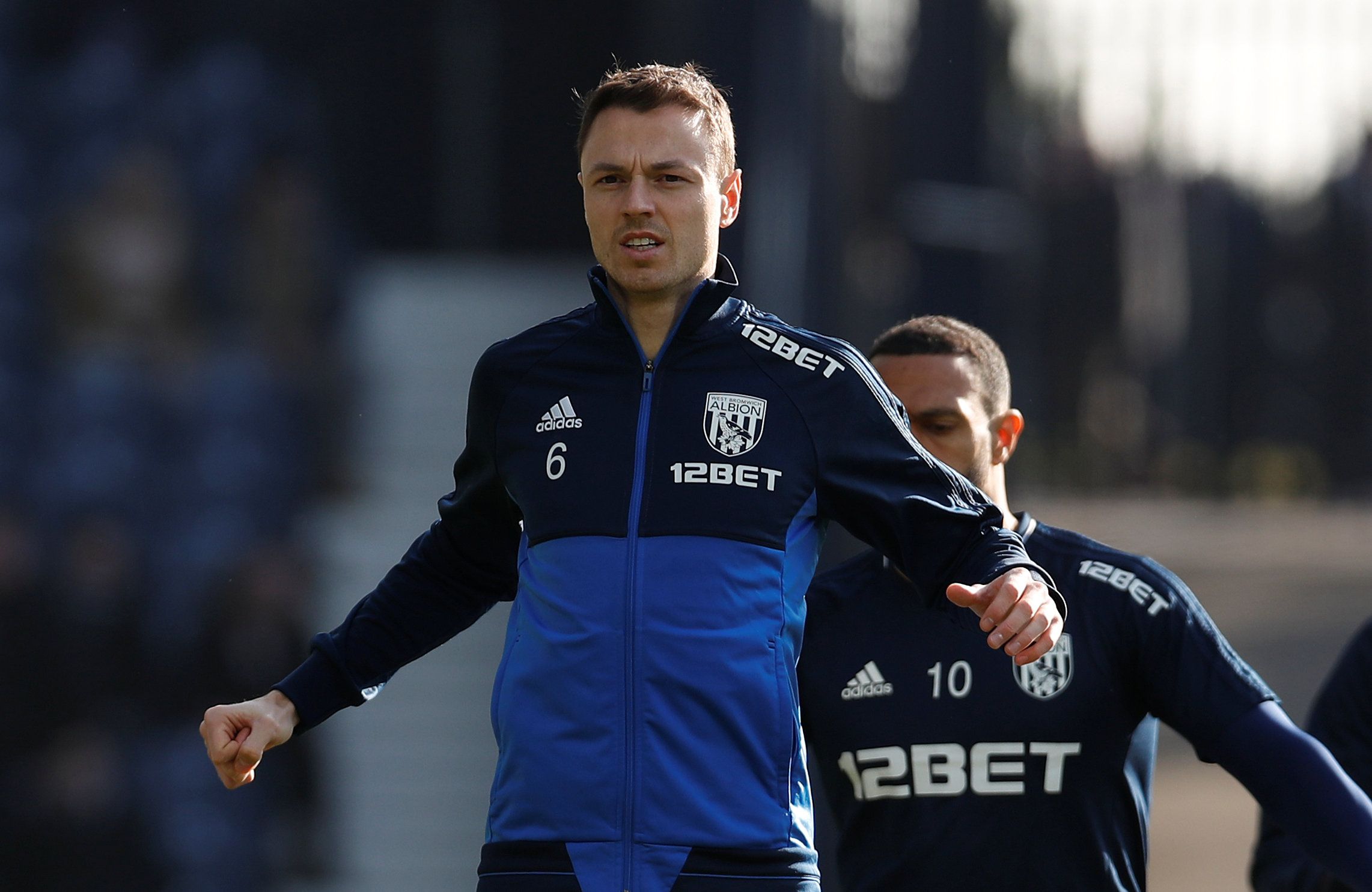 Soccer Football - Premier League - West Bromwich Albion vs Huddersfield Town - The Hawthorns, West Bromwich, Britain - February 24, 2018   West Bromwich Albion's Jonny Evans warms up before the match   Action Images via Reuters/Paul Childs    EDITORIAL USE ONLY. No use with unauthorized audio, video, data, fixture lists, club/league logos or 