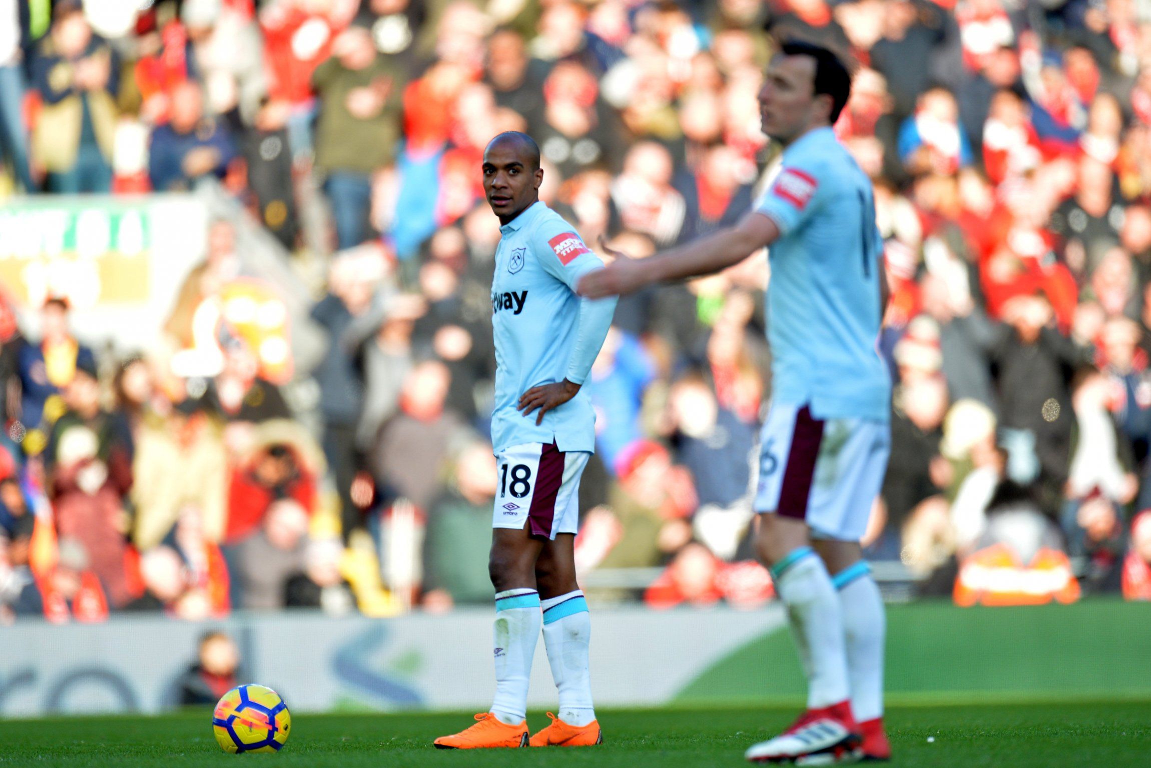 West Ham midfielder Joao Mario looks on during defeat against Liverpool
