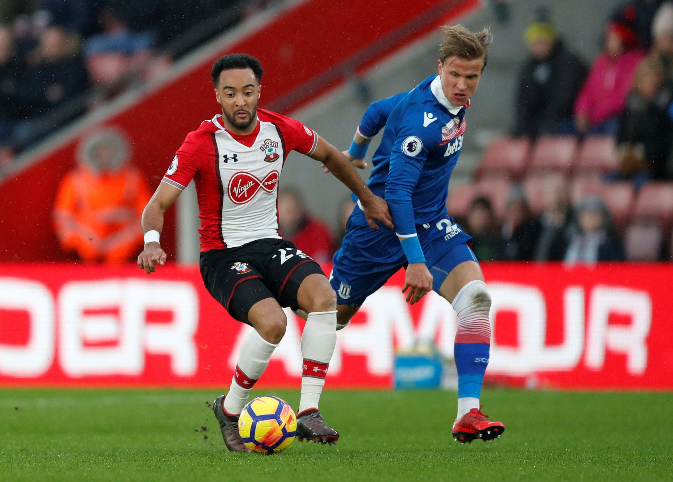 Southampton winger Nathan Redmond in action against Stoke