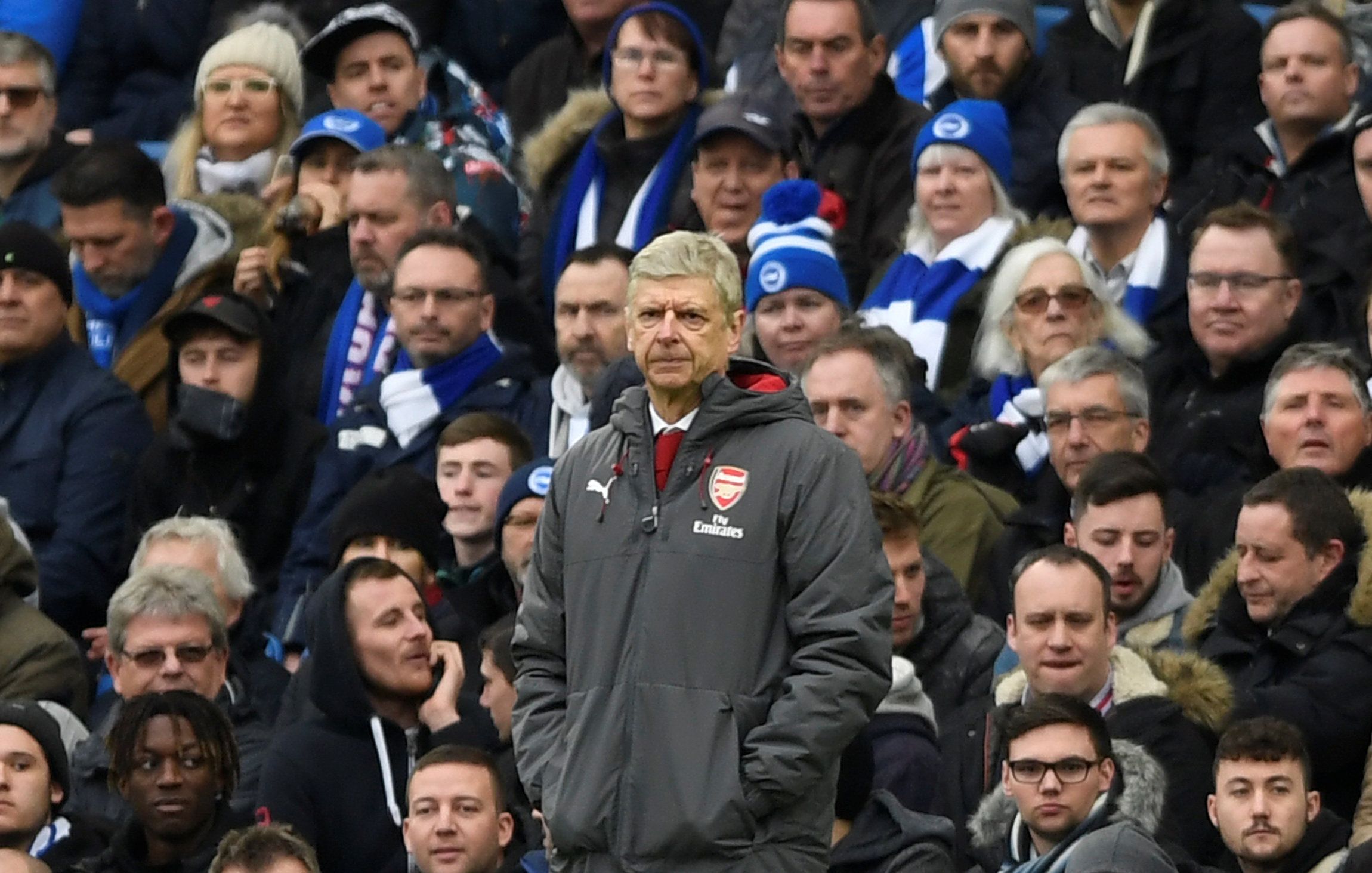 Soccer Football - Premier League - Brighton &amp; Hove Albion vs Arsenal - The American Express Community Stadium, Brighton, Britain - March 4, 2018   Arsenal manager Arsene Wenger looks dejected    Action Images via Reuters/Tony O'Brien    EDITORIAL USE ONLY. No use with unauthorized audio, video, data, fixture lists, club/league logos or 