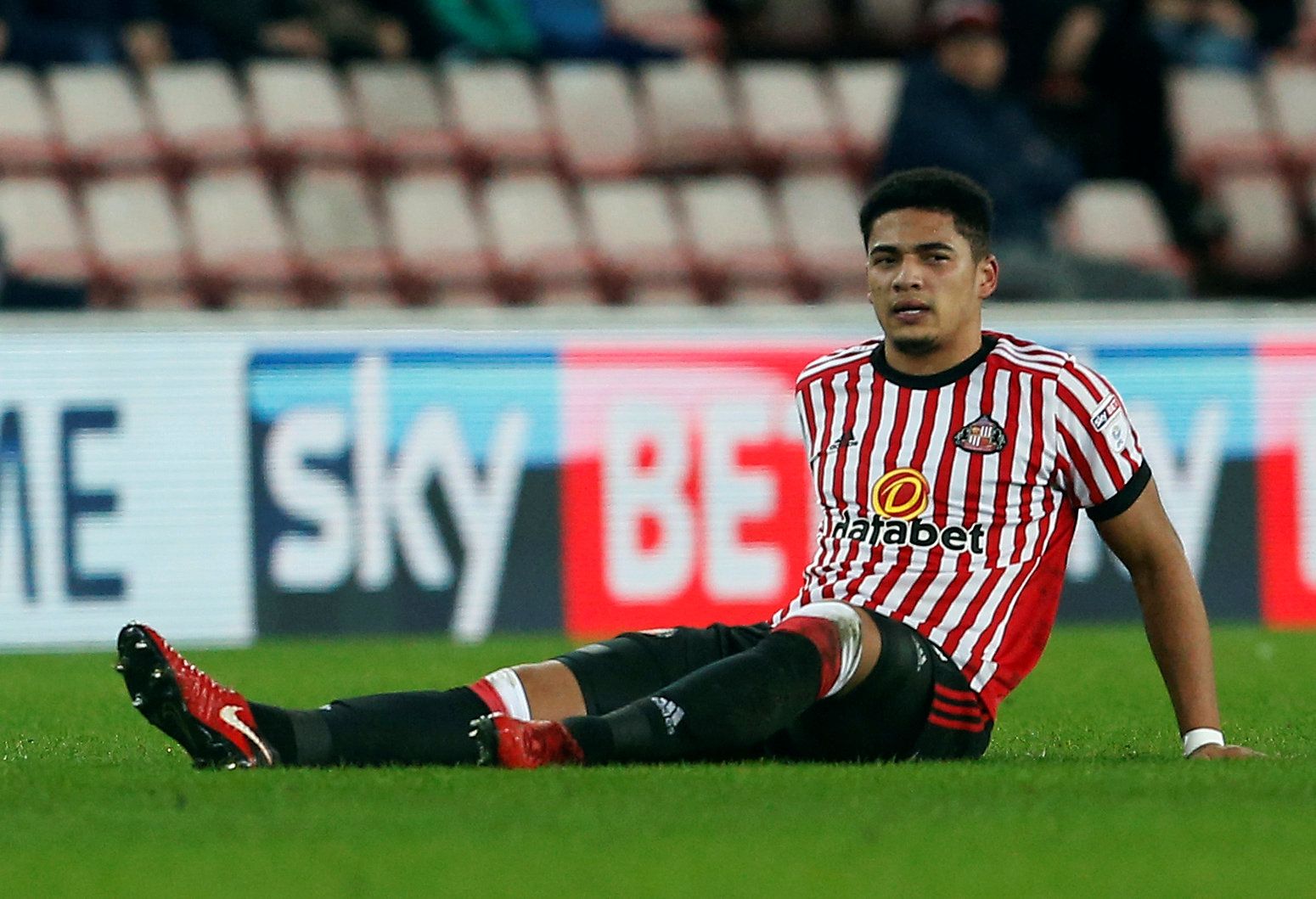 Soccer Football - Championship - Sunderland vs Aston Villa - Stadium of Light, Sunderland, Britain - March 6, 2018   Sunderland's Tyias Browning lies injured   Action Images/Craig Brough    EDITORIAL USE ONLY. No use with unauthorized audio, video, data, fixture lists, club/league logos or 