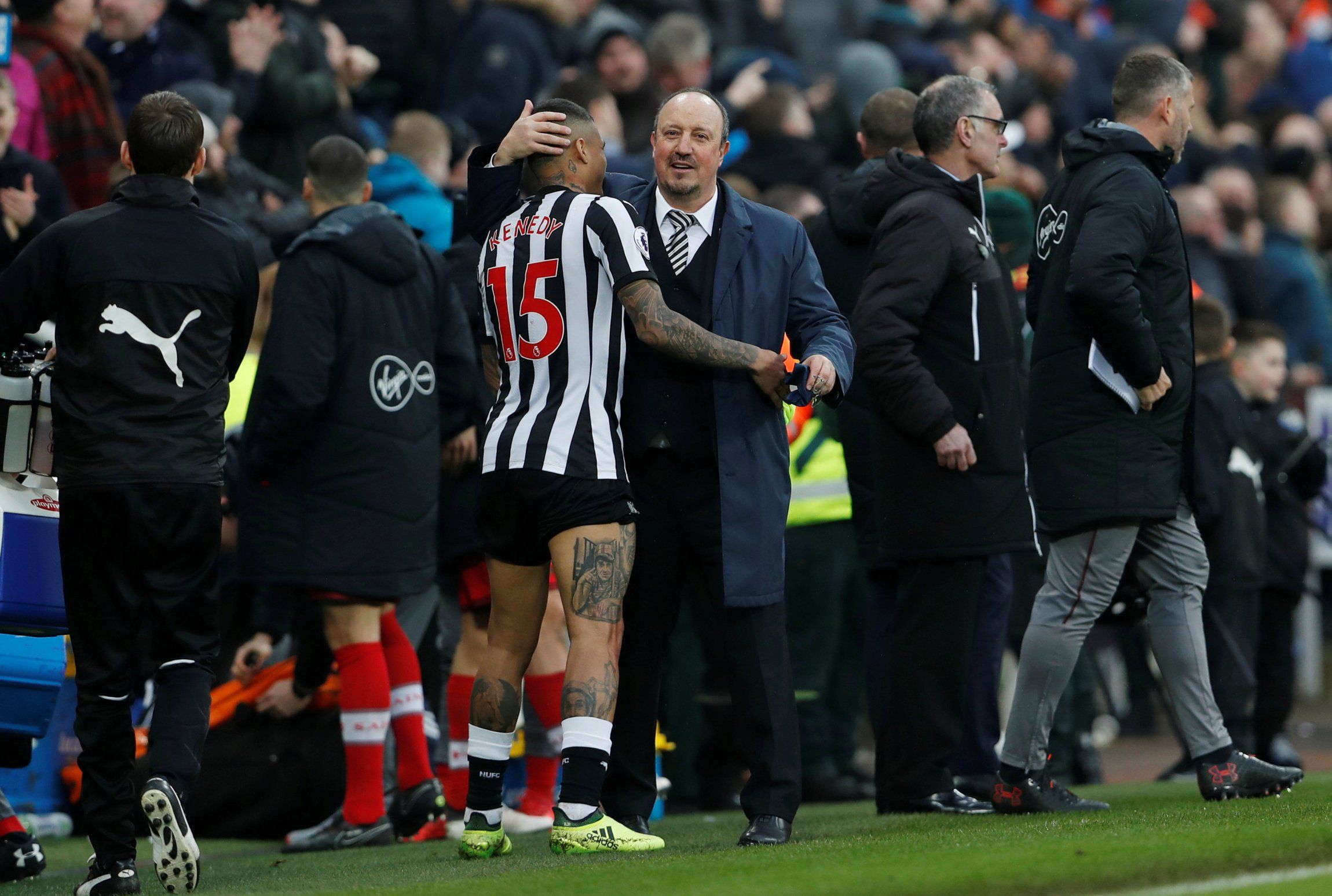 Newcastle manager Rafa Benitez embraces Kenedy