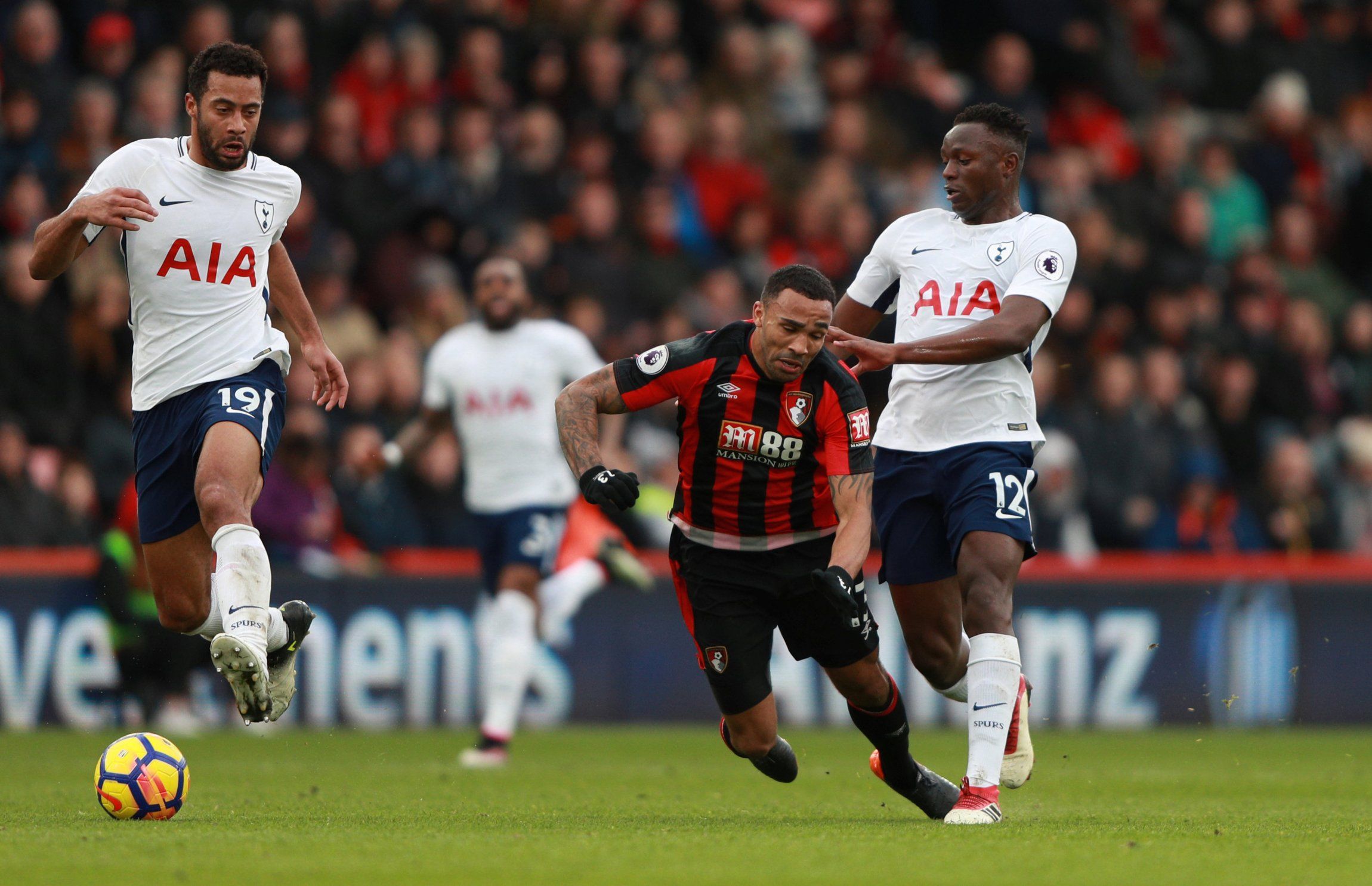 Victor Wanyama and Mousa Dembele in action against Bournemouth