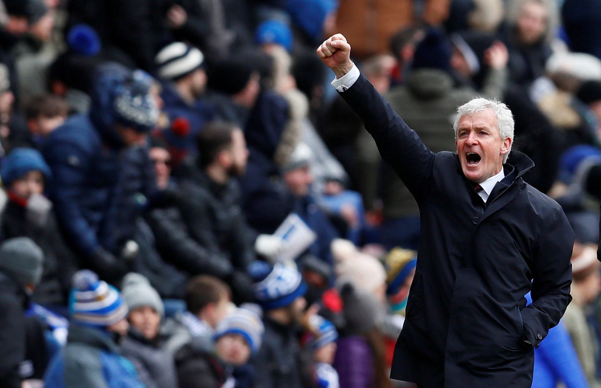 Soccer Football - FA Cup Quarter Final - Wigan Athletic vs Southampton - DW Stadium, Wigan, Britain - March 18, 2018   Southampton manager Mark Hughes celebrates after Cedric Soares scores their second goal    Action Images via Reuters/Jason Cairnduff     TPX IMAGES OF THE DAY