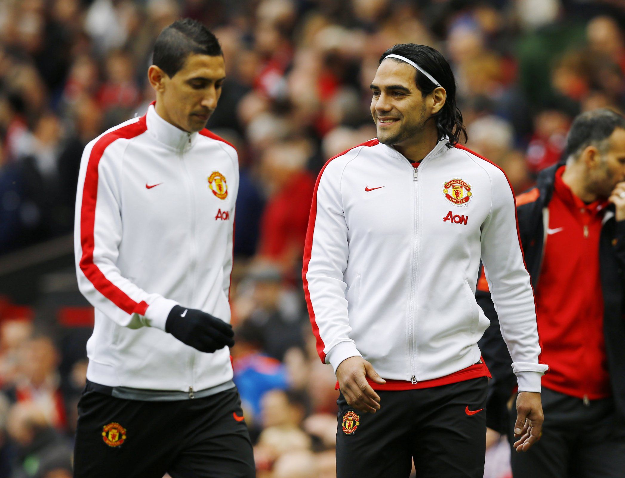 Angel Di Maria and Radamel Falcao in their Man United tracksuits