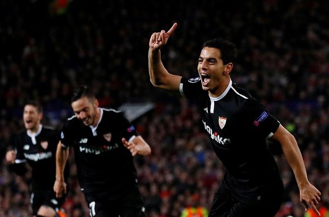 Soccer Football - Champions League Round of 16 Second Leg - Manchester United vs Sevilla - Old Trafford, Manchester, Britain - March 13, 2018   Sevilla’s Wissam Ben Yedder celebrates scoring a goal    Action Images via Reuters/Jason Cairnduff     TPX IMAGES OF THE DAY