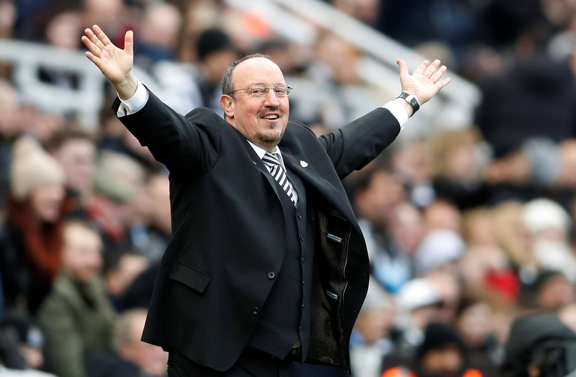 Soccer Football - Premier League - Newcastle United vs Manchester United - St James' Park, Newcastle, Britain - February 11, 2018   Newcastle United manager Rafael Benitez reacts   Action Images via Reuters/Carl Recine    EDITORIAL USE ONLY. No use with unauthorized audio, video, data, fixture lists, club/league logos or "live" services. Online in-match use limited to 75 images, no video emulation. No use in betting, games or single club/league/player publications.  Please contact your account r