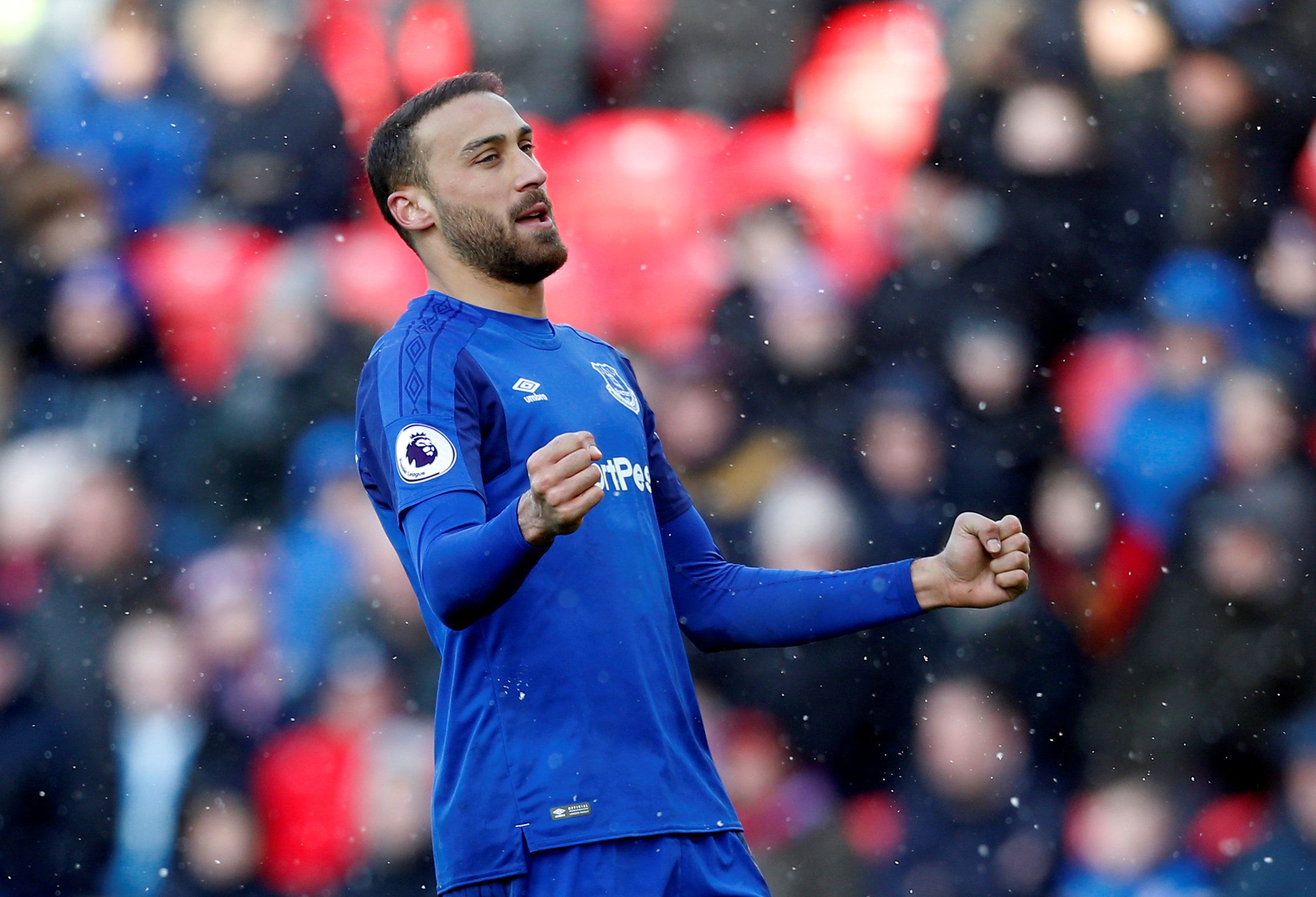 Soccer Football - Premier League - Stoke City vs Everton - bet365 Stadium, Stoke-on-Trent, Britain - March 17, 2018   Everton's Cenk Tosun celebrates scoring their second goal                 Action Images via Reuters/Ed Sykes    EDITORIAL USE ONLY. No use with unauthorized audio, video, data, fixture lists, club/league logos or 