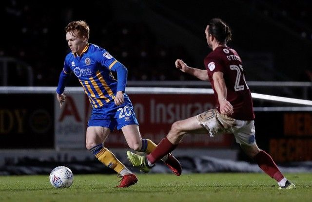 Soccer Football - League One - Northampton Town vs Shrewsbury Town - Sixfields Stadium, Northampton, Britain - March 20, 2018   Northampton Town's John Joe O'Toole and Shrewsbury Town's Jon Nolan in action   Action Images/Matthew Childs    EDITORIAL USE ONLY. No use with unauthorized audio, video, data, fixture lists, club/league logos or 