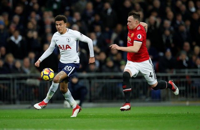 Soccer Football - Premier League - Tottenham Hotspur vs Manchester United - Wembley Stadium, London, Britain - January 31, 2018   Tottenham's Dele Alli in action with Manchester United's Phil Jones    REUTERS/Eddie Keogh    EDITORIAL USE ONLY. No use with unauthorized audio, video, data, fixture lists, club/league logos or 