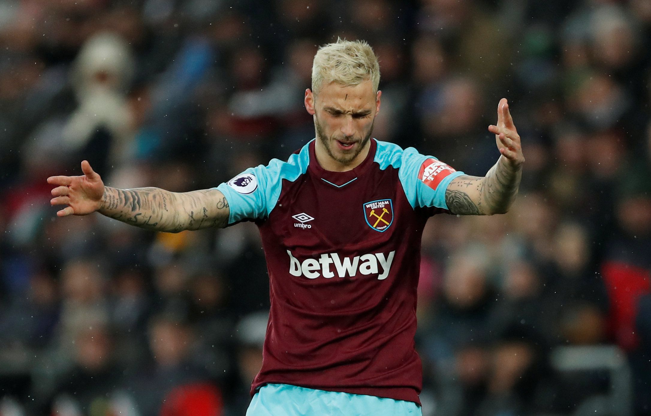 Marko Arnautovic appeals for a foul