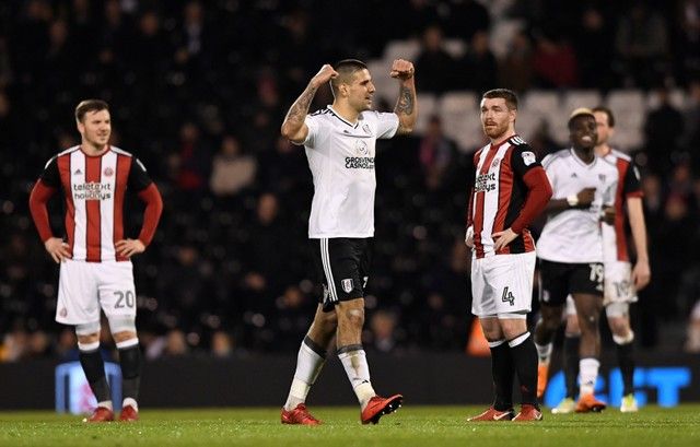 Soccer Football - Championship - Fulham vs Sheffield United - Craven Cottage, London, Britain - March 6, 2018  Fulham's Aleksandar Mitrovic celebrates their first goal  Action Images/Tony O'Brien  EDITORIAL USE ONLY. No use with unauthorized audio, video, data, fixture lists, club/league logos or 
