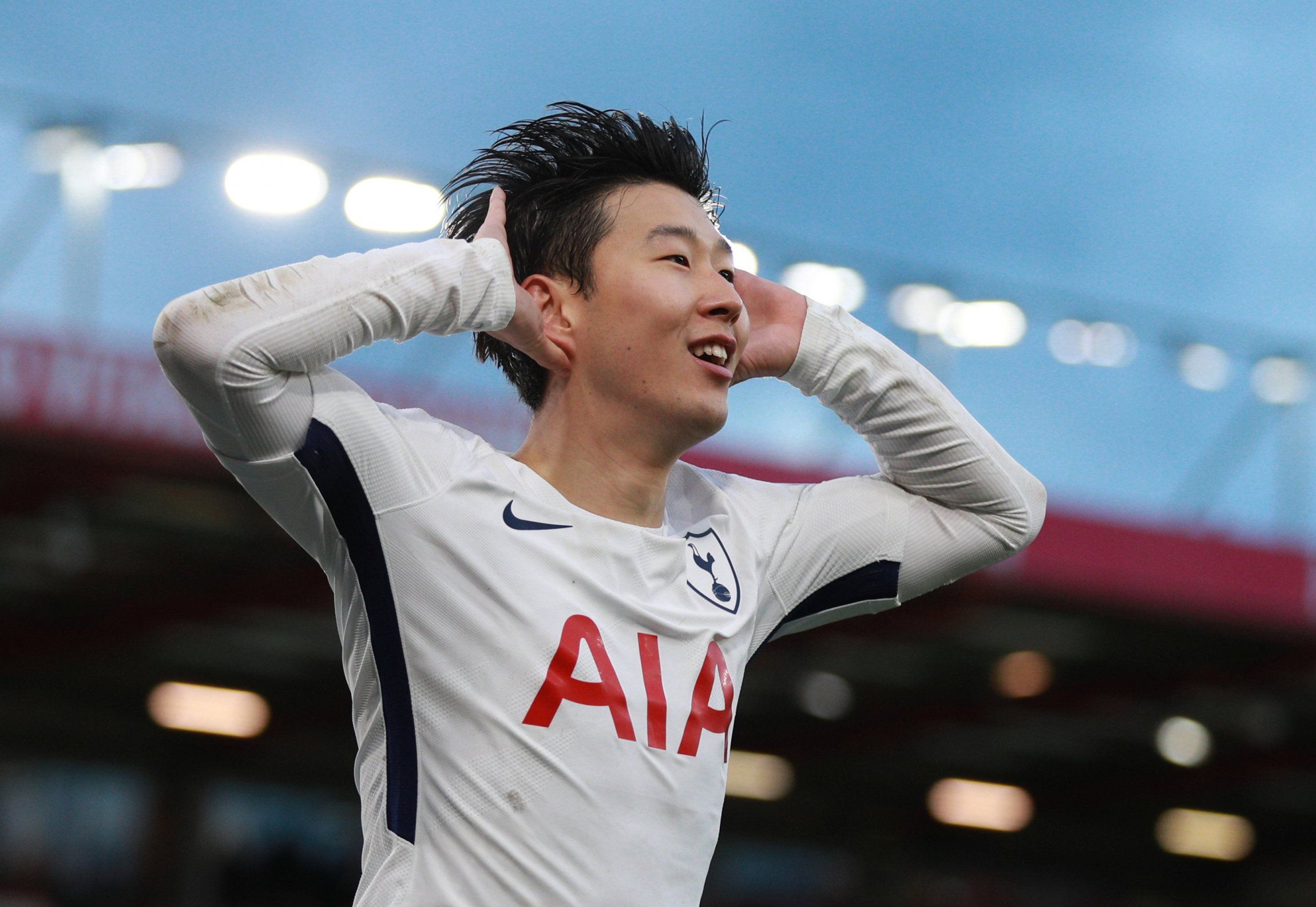 Son Heung-min celebrates scoring for Tottenham Hotspur