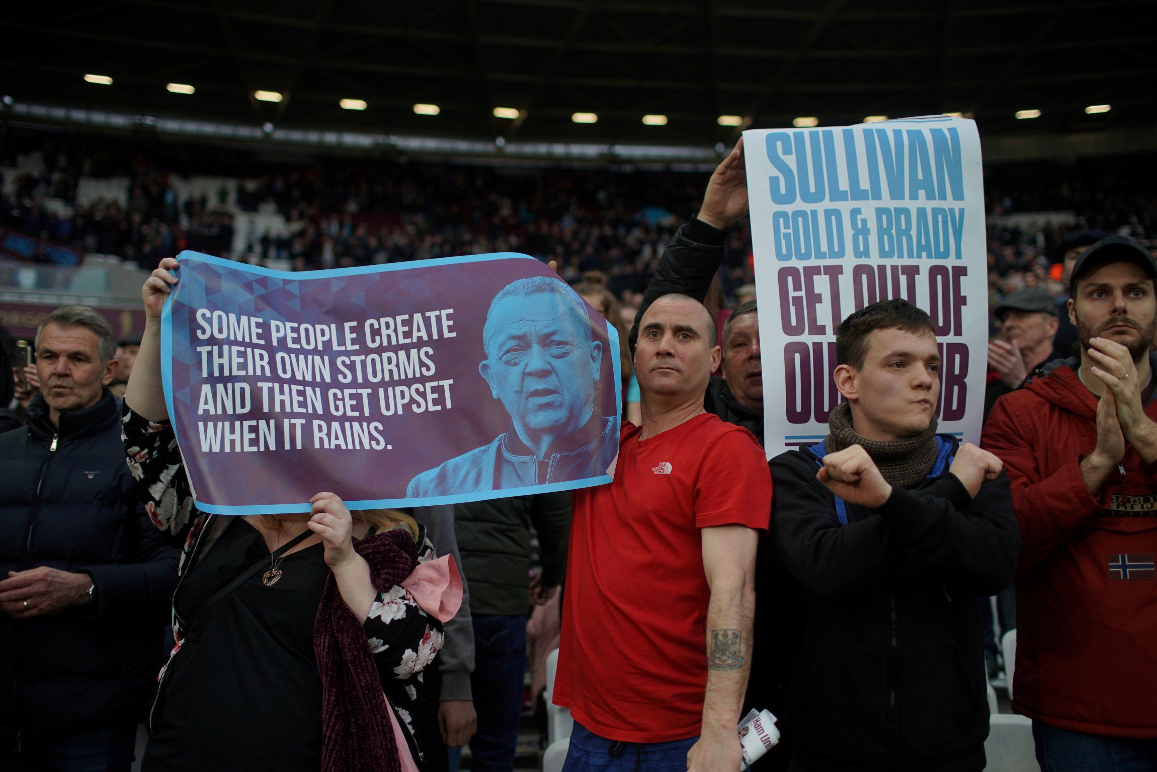 West Ham fans protesting against Gold and Sullivan