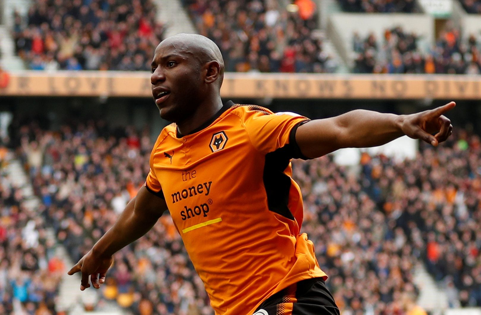 Soccer Football - Championship - Wolverhampton Wanderers vs Birmingham City - Molineux Stadium, Wolverhampton, Britain - April 15, 2018   Wolverhampton Wanderers' Benik Afobe celebrates scoring their second goal        Action Images via Reuters/Andrew Boyers    EDITORIAL USE ONLY. No use with unauthorized audio, video, data, fixture lists, club/league logos or "live" services. Online in-match use limited to 75 images, no video emulation. No use in betting, games or single club/league/player publ
