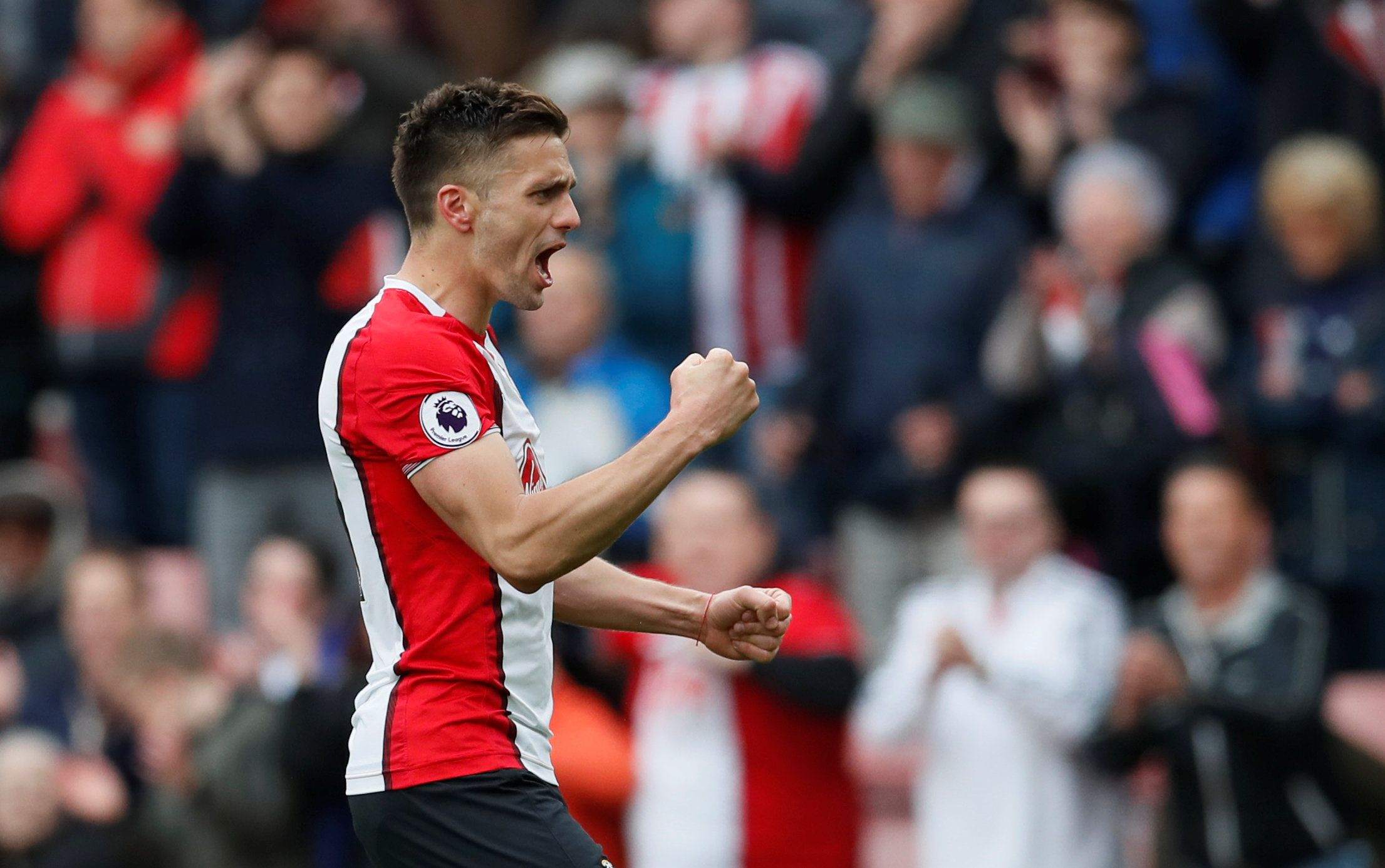Soccer Football - Premier League - Southampton v AFC Bournemouth - St Mary's Stadium, Southampton, Britain - April 28, 2018   Southampton's Dusan Tadic celebrates at the end of the match    REUTERS/David Klein    EDITORIAL USE ONLY. No use with unauthorized audio, video, data, fixture lists, club/league logos or 