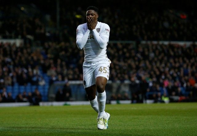Soccer Football - Championship - Leeds United vs Bristol City - Elland Road, Leeds, Britain - February 18, 2018  Leeds United's Caleb Ekuban reacts to a missed chance  Action Images/Ed Sykes  EDITORIAL USE ONLY. No use with unauthorized audio, video, data, fixture lists, club/league logos or 