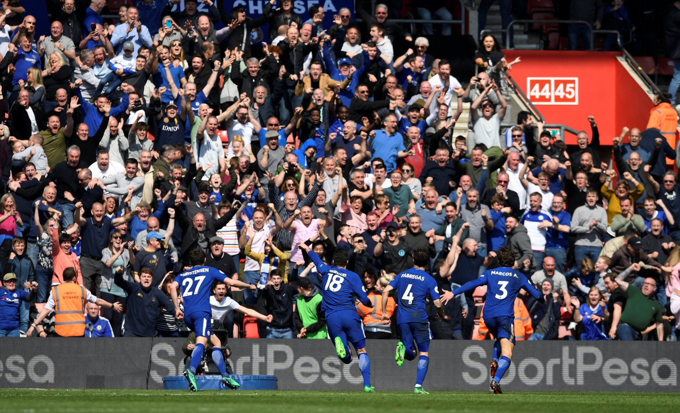 Chelsea fans celebrate against Southampton