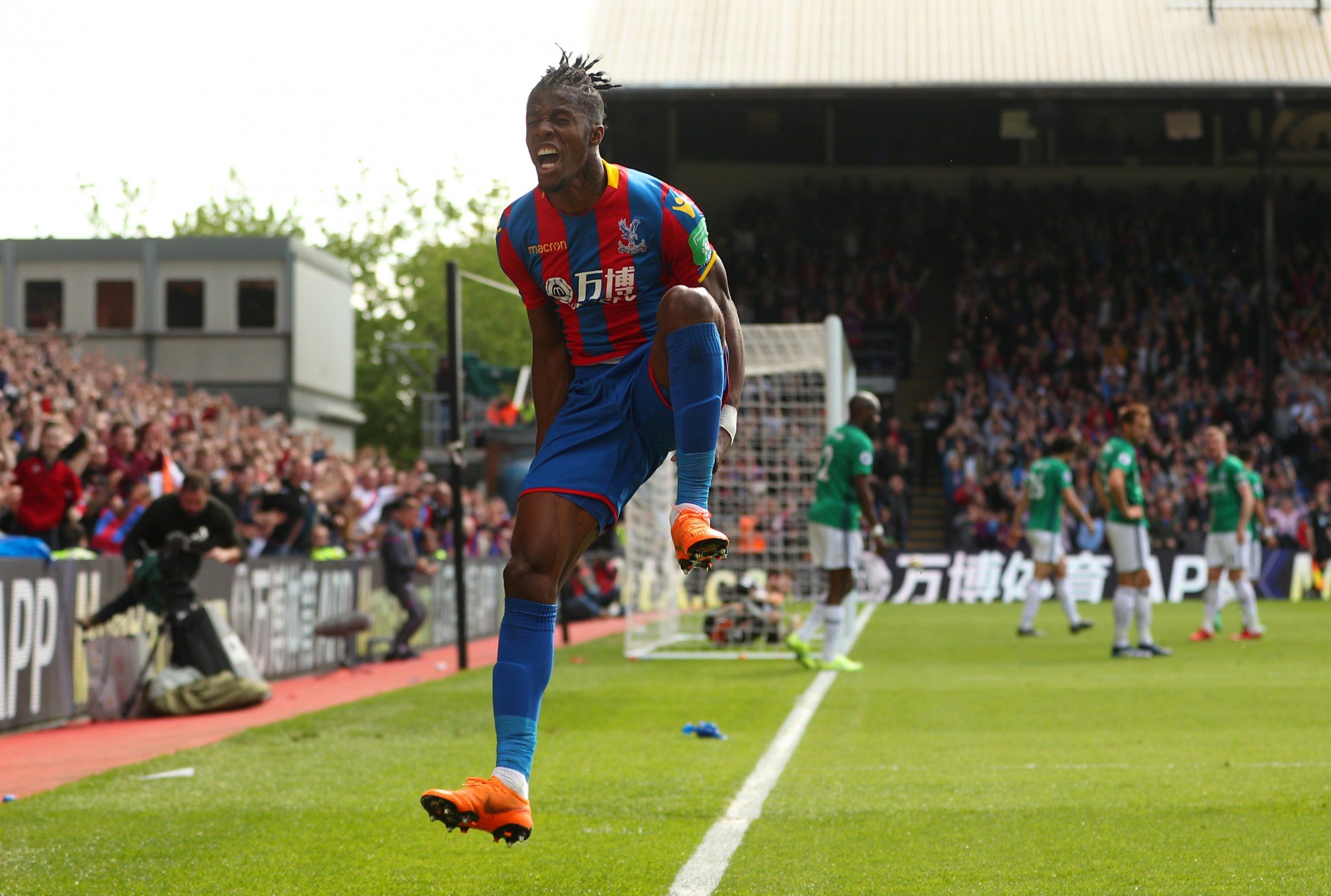 Wilfried Zaha celebrates scoring for Crystal Palace against West Bromwich Albion