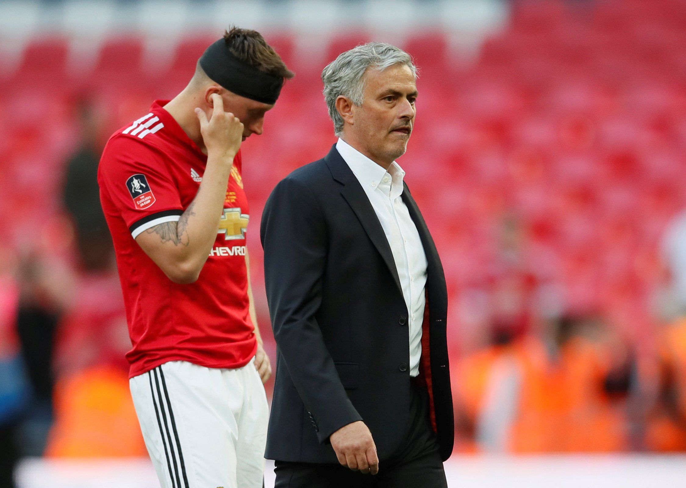 Jose Mourinho and Phil Jones after 2018 FA Cup Final