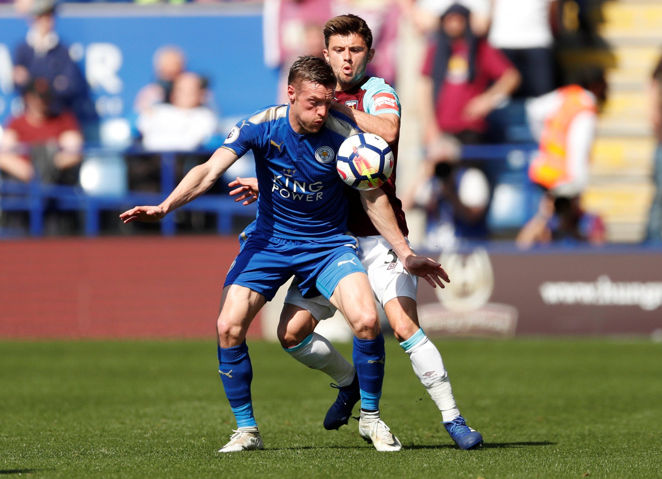 Aaron Cresswell in action with Jamie Vardy