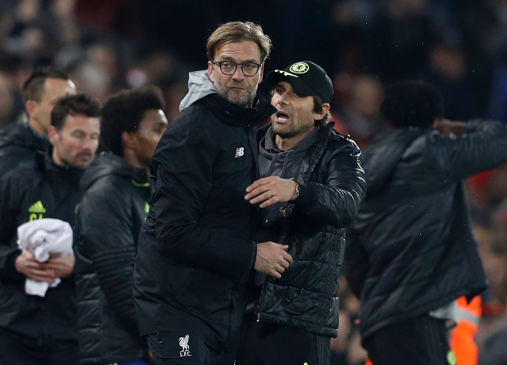 Chelsea manager Antonio Conte and Liverpool manager Juergen Klopp after the game