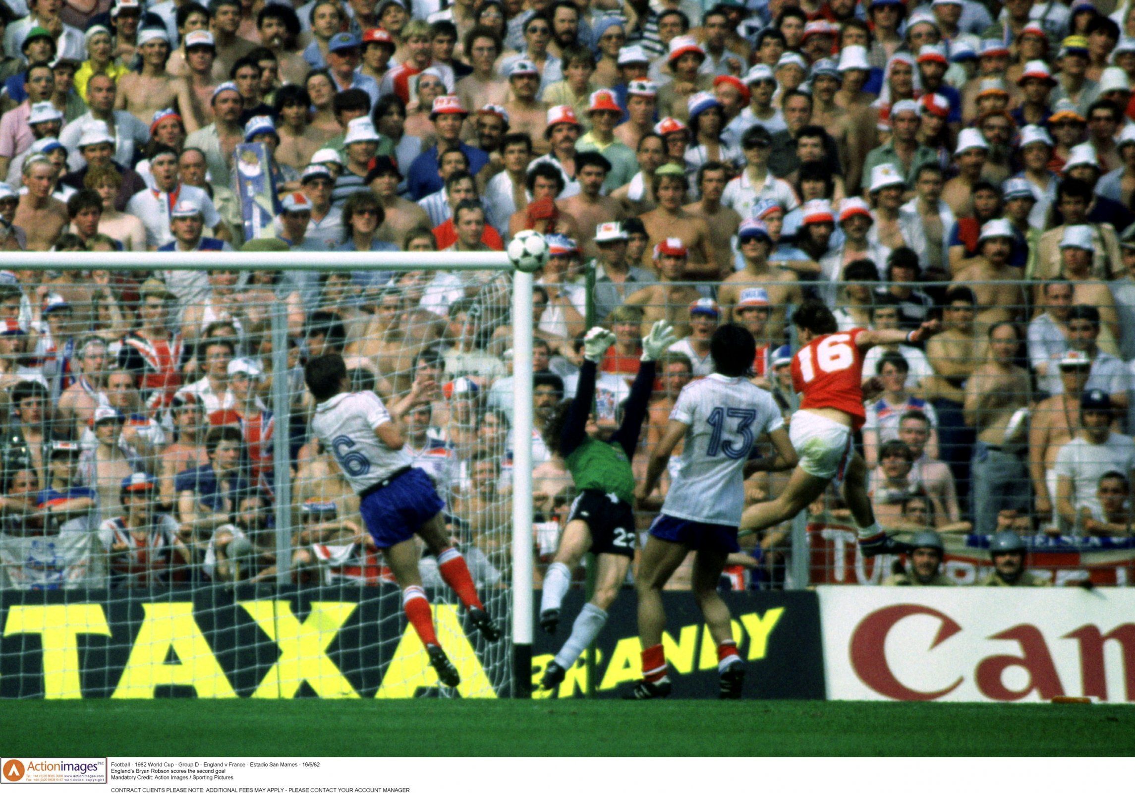 Bryan Robson scores against France