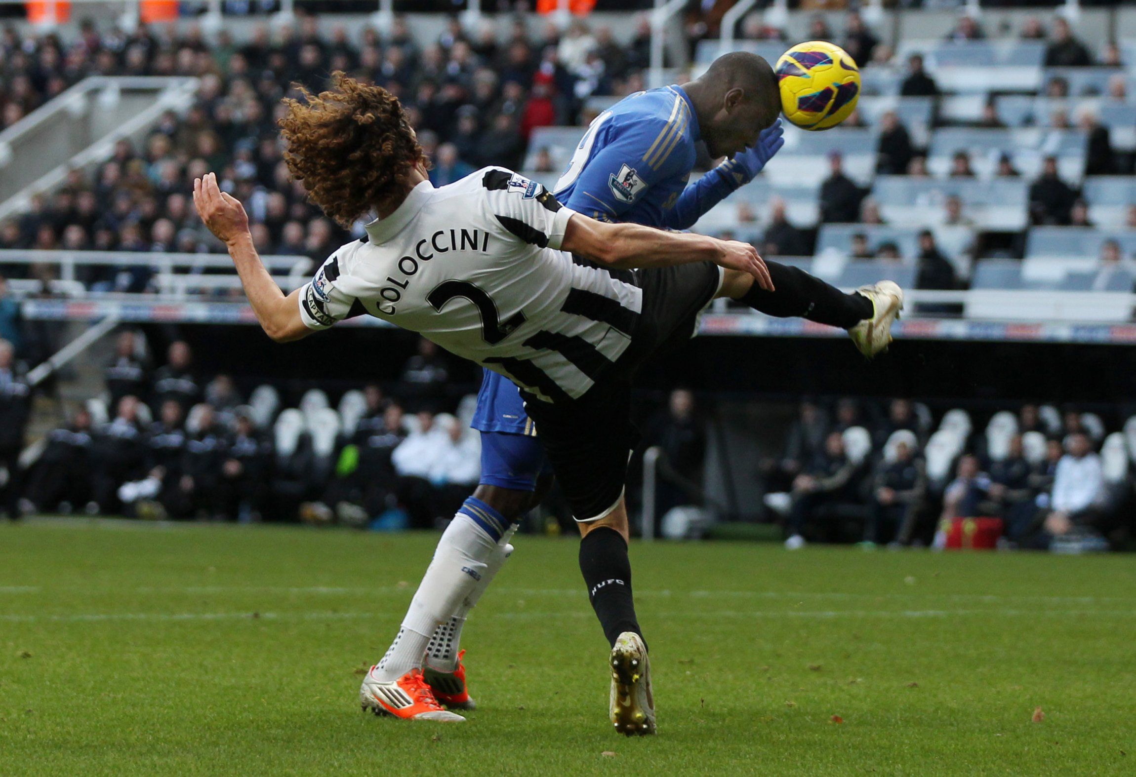 Demba Ba is kicked in the face by Fabricio Coloccini