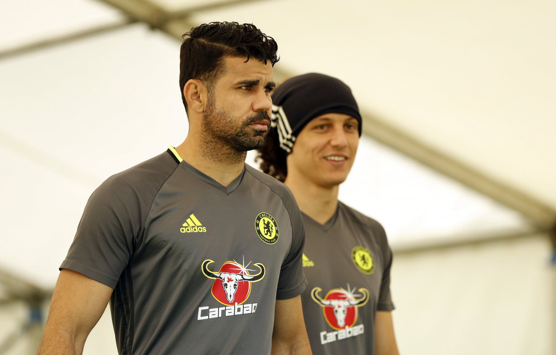 Diego Costa and David Luiz in training