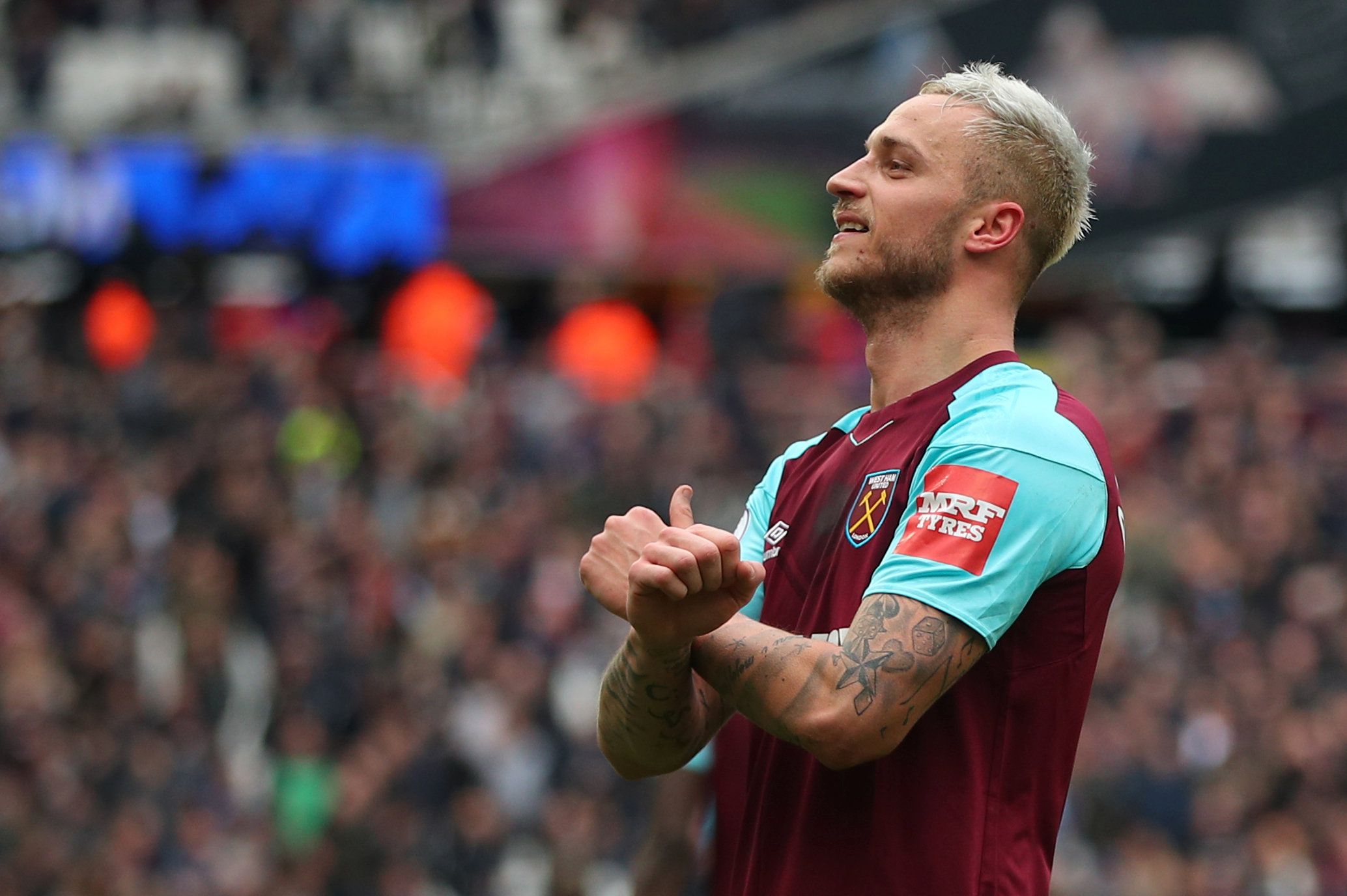 Soccer Football - Premier League - West Ham United vs Southampton - London Stadium, London, Britain - March 31, 2018   West Ham United's Marko Arnautovic celebrates scoring their third goal                    REUTERS/Hannah Mckay    EDITORIAL USE ONLY. No use with unauthorized audio, video, data, fixture lists, club/league logos or "live" services. Online in-match use limited to 75 images, no video emulation. No use in betting, games or single club/league/player publications.  Please contact you