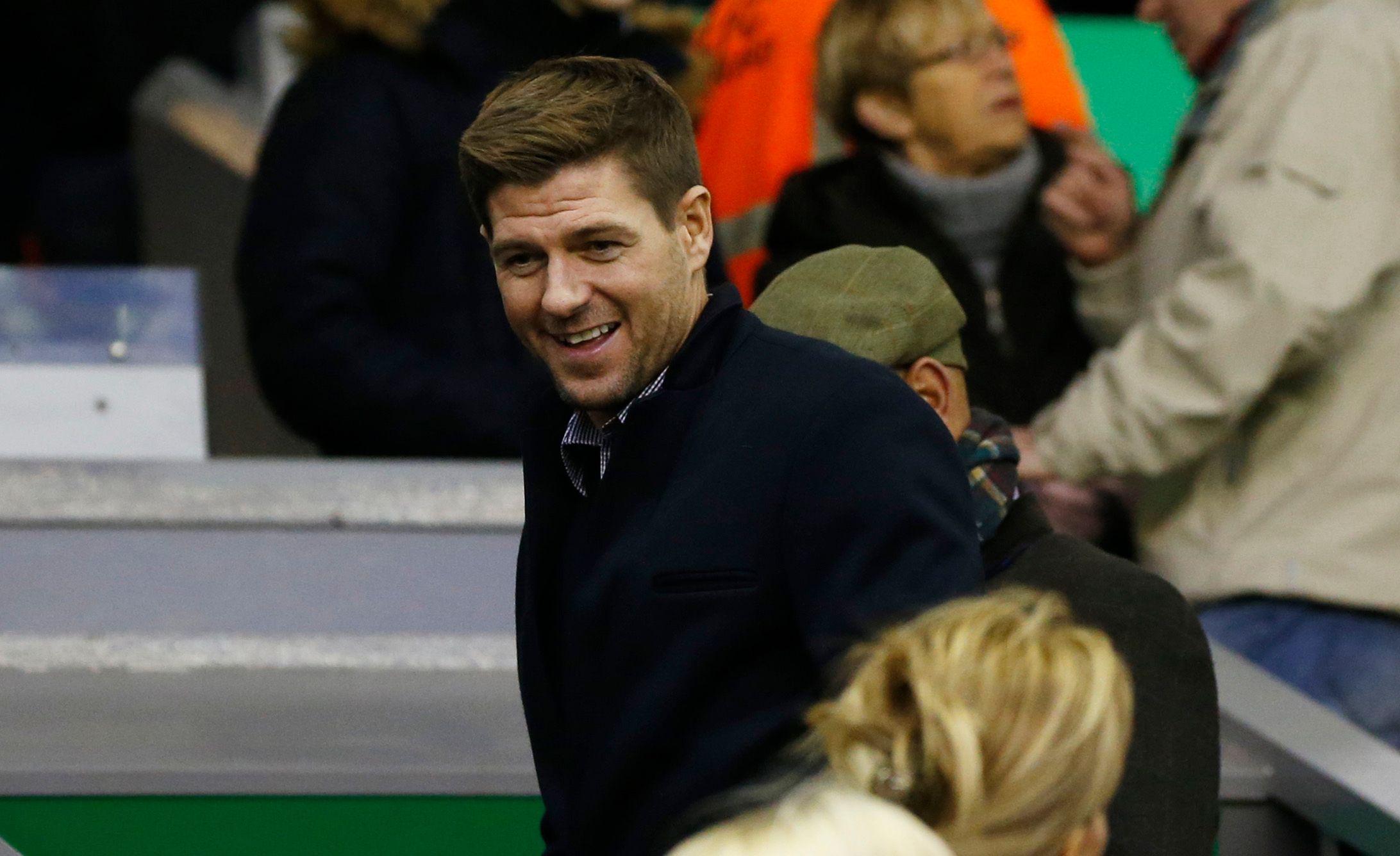 Football Soccer - Liverpool v Swansea City - Barclays Premier League - Anfield - 29/11/15 
Former Liverpool Steven Gerrard in the stands before the match 
Reuters / Phil Noble 
Livepic 
EDITORIAL USE ONLY. No use with unauthorized audio, video, data, fixture lists, club/league logos or 