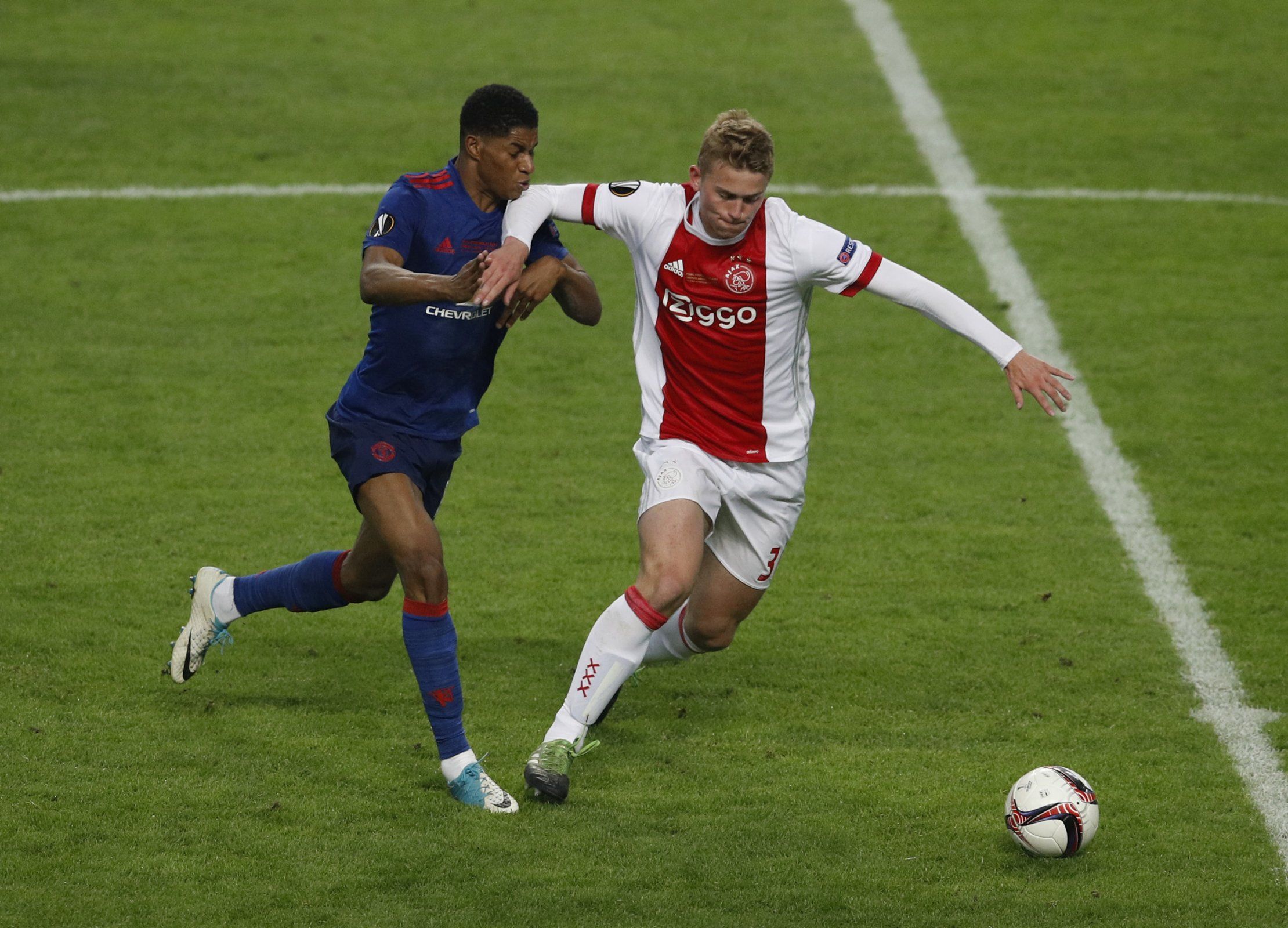 Ajax defender Matthijs de Ligt in action against Manchester United
