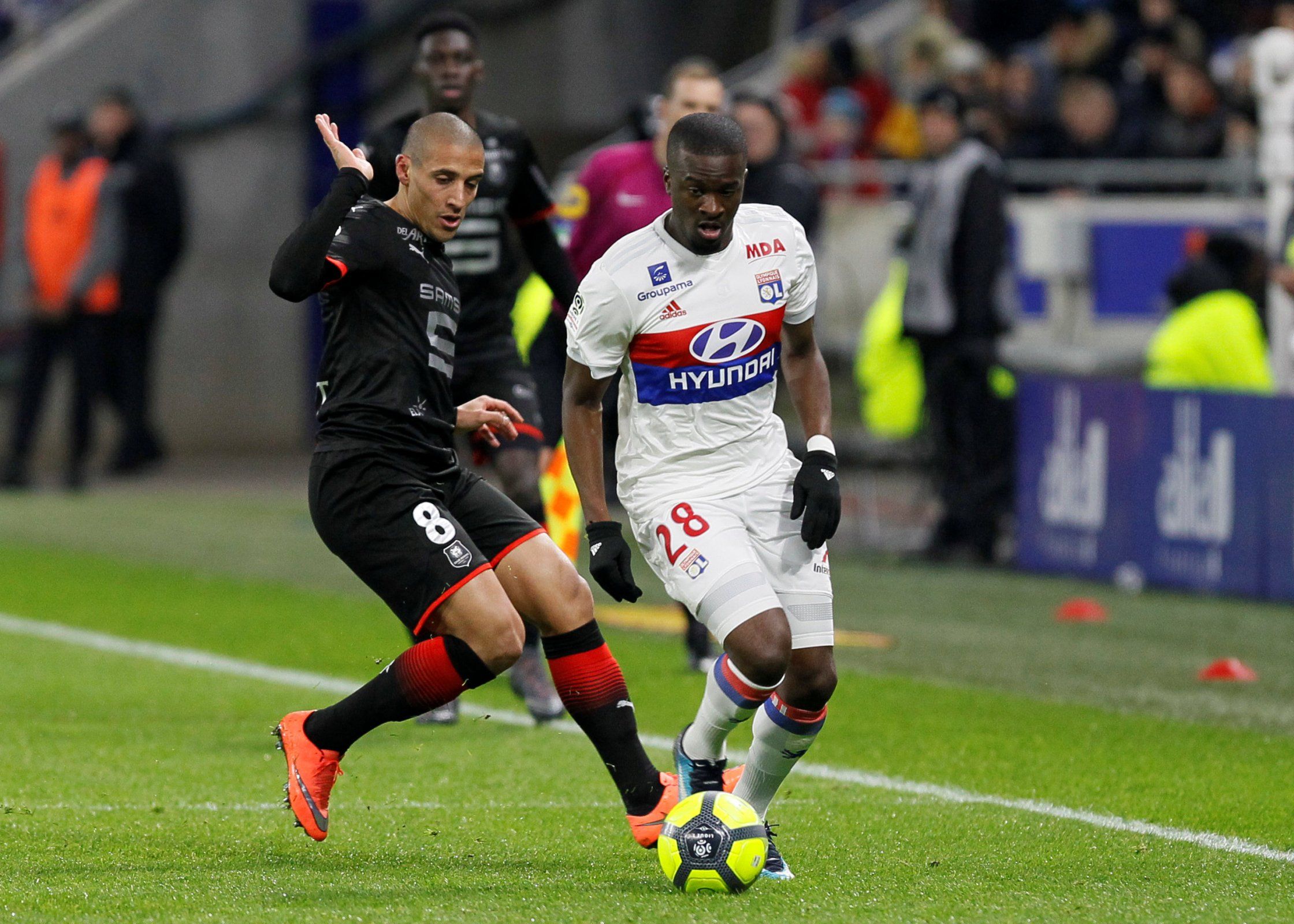Tanguy Ndombele in action for Lyon against Rennes