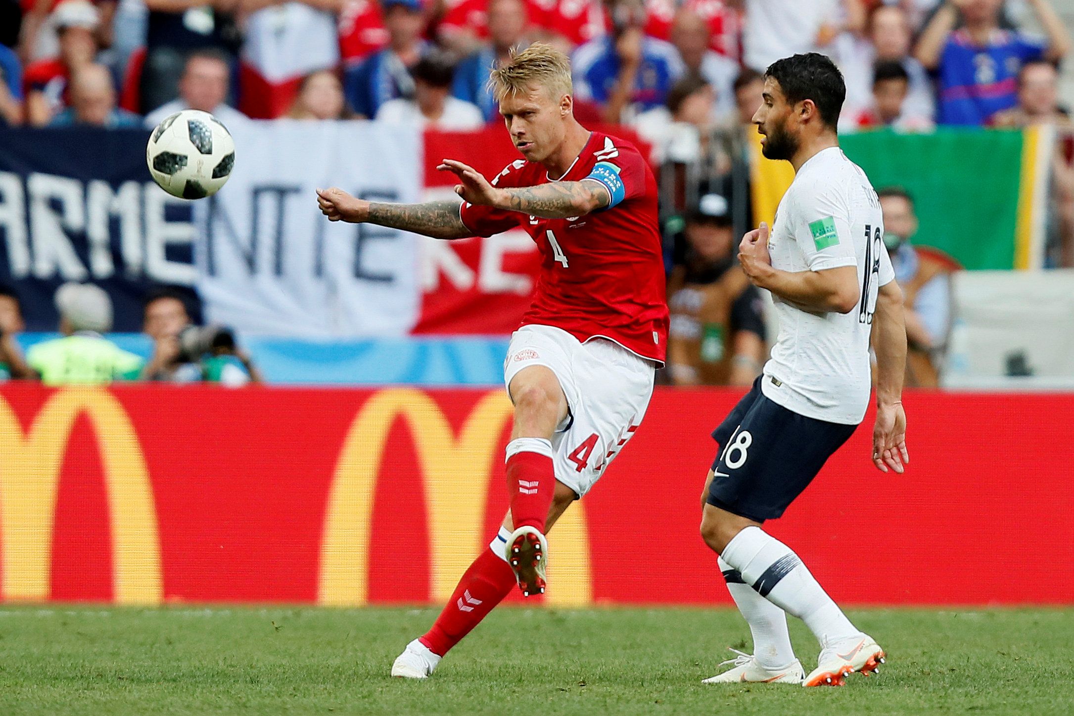 Soccer Football - World Cup - Group C - Denmark vs France - Luzhniki Stadium, Moscow, Russia - June 26, 2018   Denmark's Simon Kjaer in action                         REUTERS/Maxim Shemetov