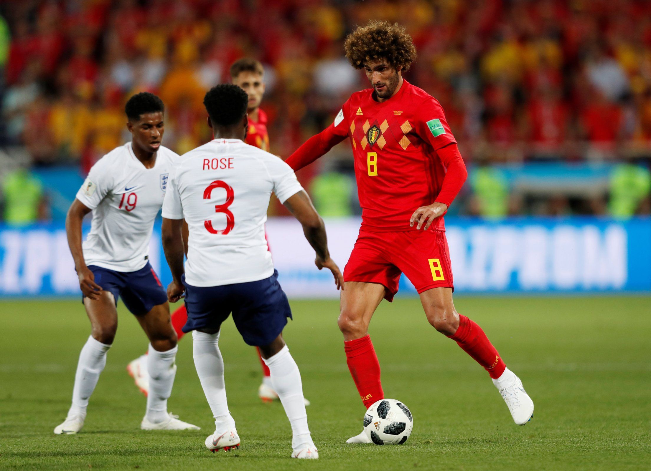 Marouane Fellaini in action for Belgium against England at the World Cup