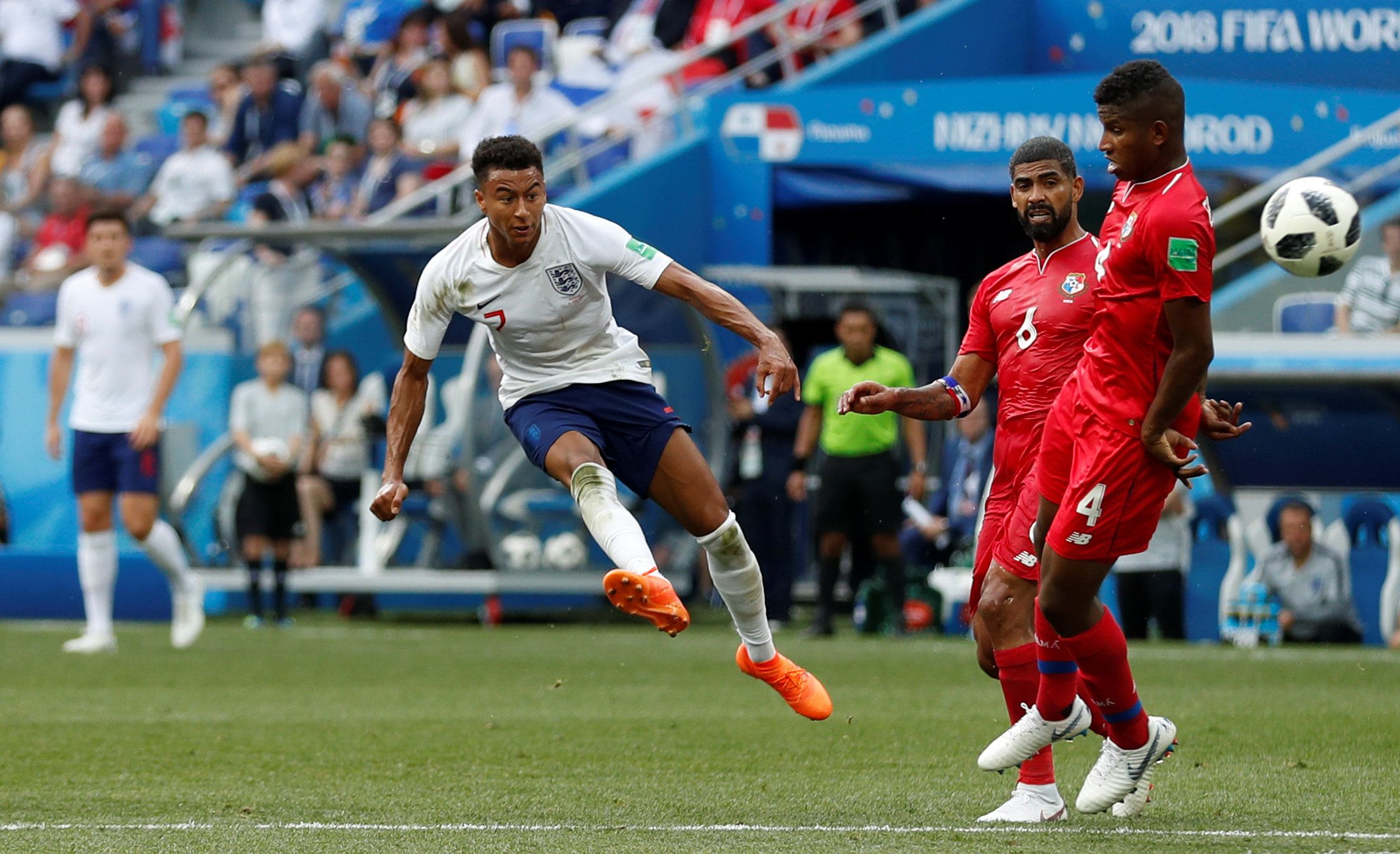 Jesse Lingard scores against Panama at the World Cup