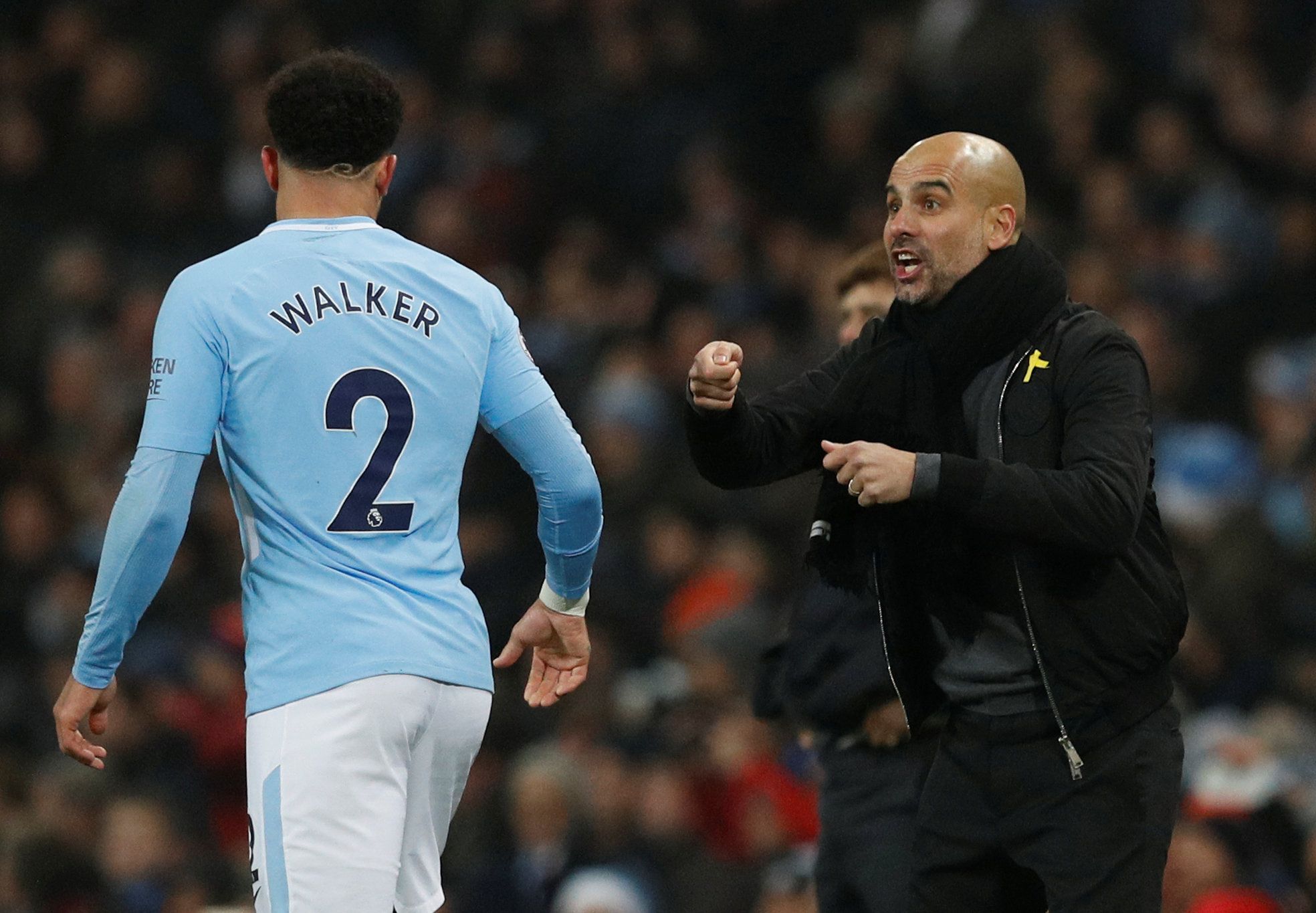 Manchester City v Tottenham: Pep Guardiola gives instructions to Kyle Walker