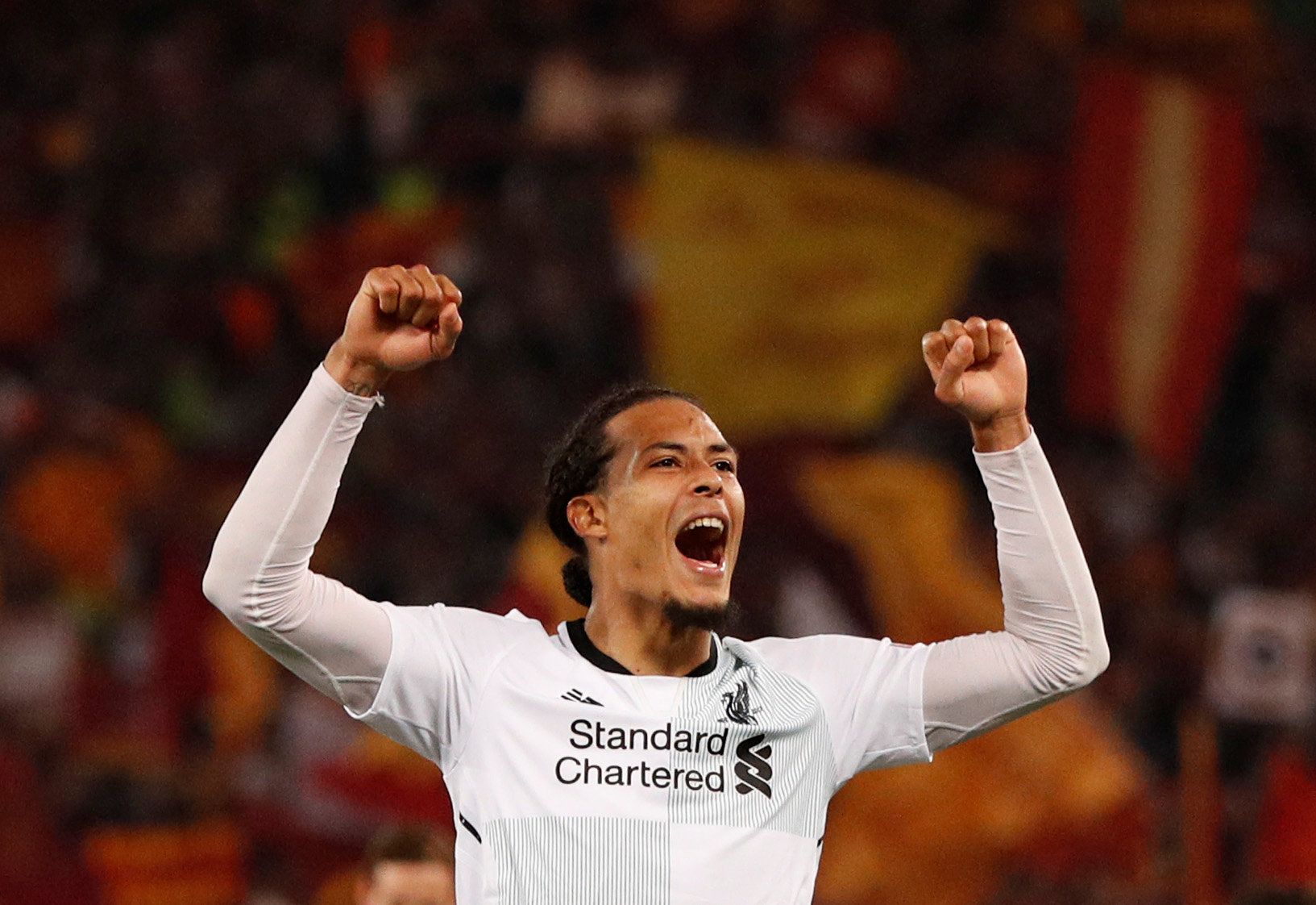 Soccer Football - Champions League Semi Final Second Leg - AS Roma v Liverpool - Stadio Olimpico, Rome, Italy - May 2, 2018  Liverpool's Virgil van Dijk celebrates after the match  Action Images via Reuters/John Sibley