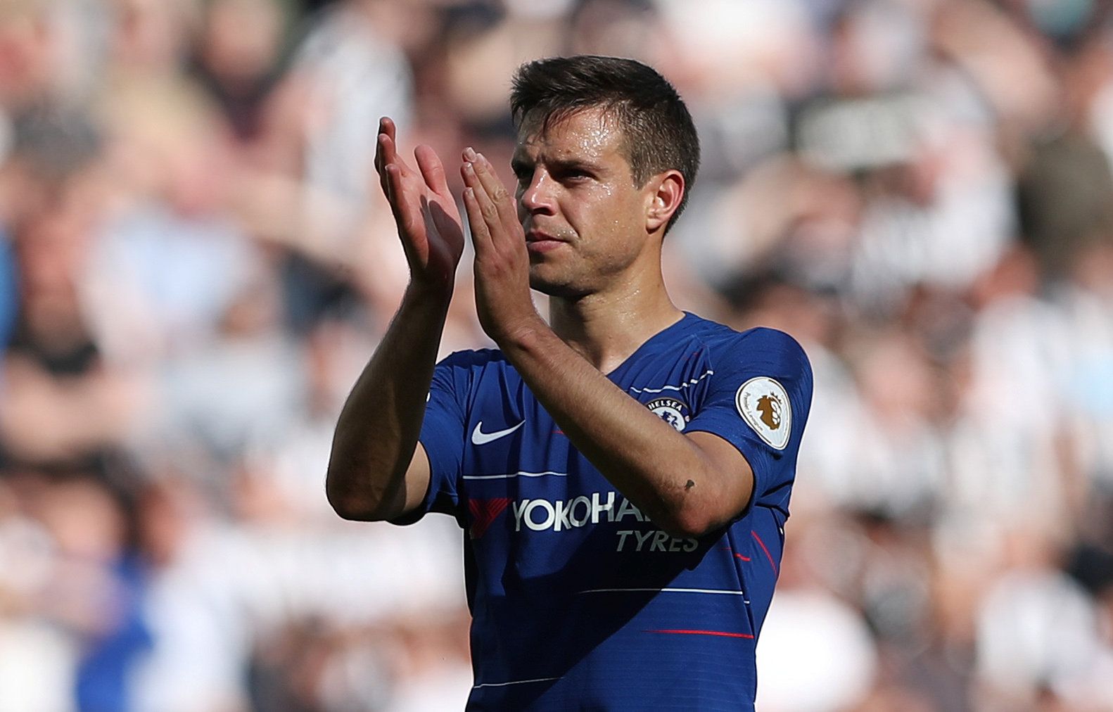 Soccer Football - Premier League - Newcastle United vs Chelsea - St James' Park, Newcastle, Britain - May 13, 2018   Chelsea's Cesar Azpilicueta applauds fans after the match    REUTERS/Scott Heppell    EDITORIAL USE ONLY. No use with unauthorized audio, video, data, fixture lists, club/league logos or "live" services. Online in-match use limited to 75 images, no video emulation. No use in betting, games or single club/league/player publications.  Please contact your account representative for f