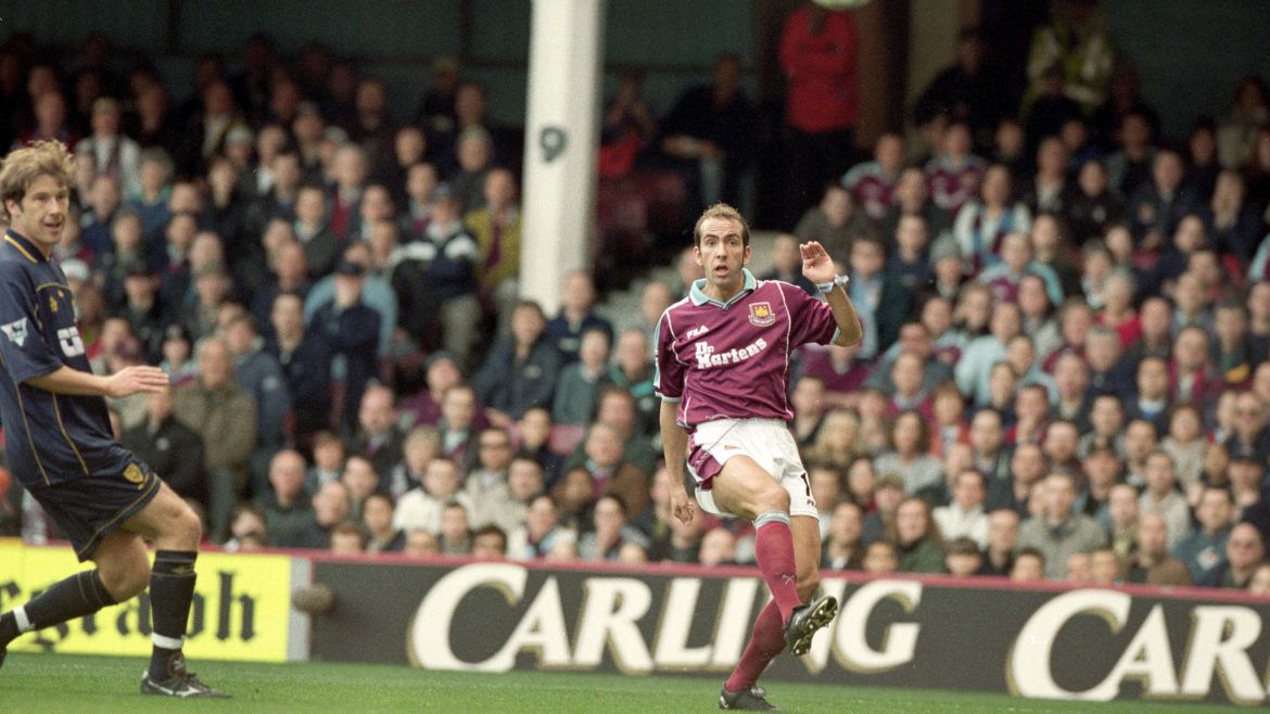 26 Mar 2000:  Paolo Di Canio of West Ham United scores the first goal during the FA Carling Premiership match against Wimbledon at Upton Park in London.  West Ham United won the match 2-1.  Mandatory Credit:  Stu Forster/Allsport